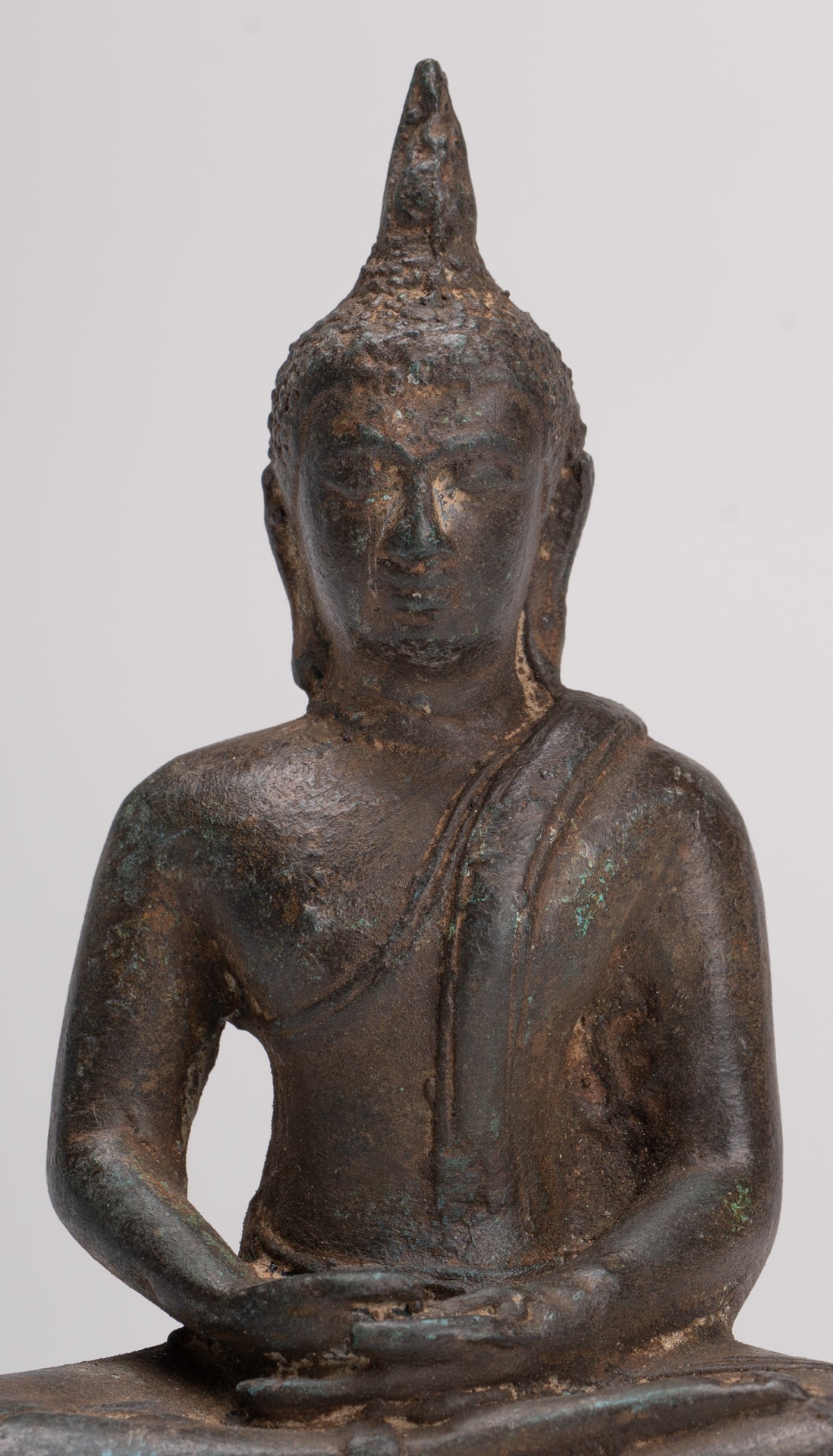 Buddha Sculpture - Antique Thai Style Bronze Seated Sukhothai Meditation Buddha Statue - 15.5cm/6"