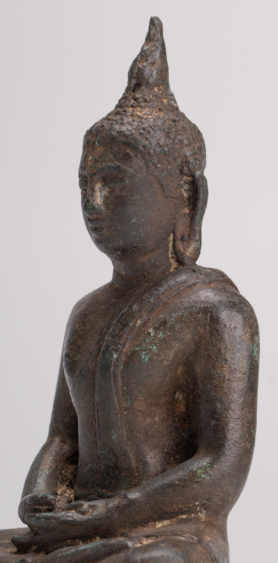 Buddha Sculpture - Antique Thai Style Bronze Seated Sukhothai Meditation Buddha Statue - 15.5cm/6"