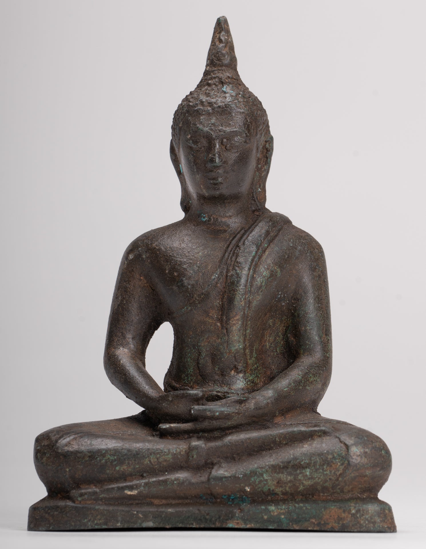 Buddha Sculpture - Antique Thai Style Bronze Seated Sukhothai Meditation Buddha Statue - 15cm/6"