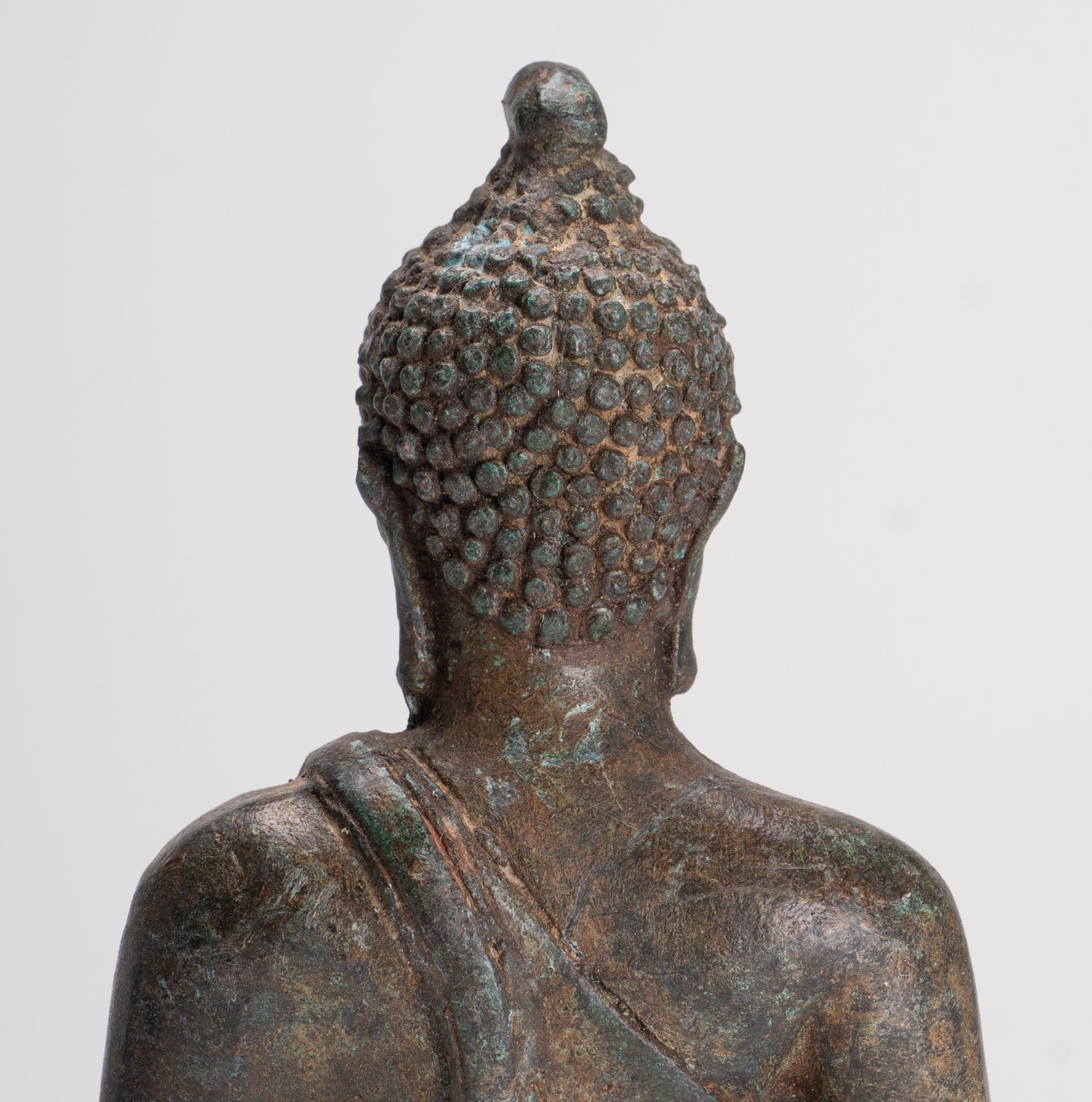 Buddha Sculpture - Antique Thai Style Bronze Seated Chiang Saen Meditation Buddha Statue - 14.5cm/6"