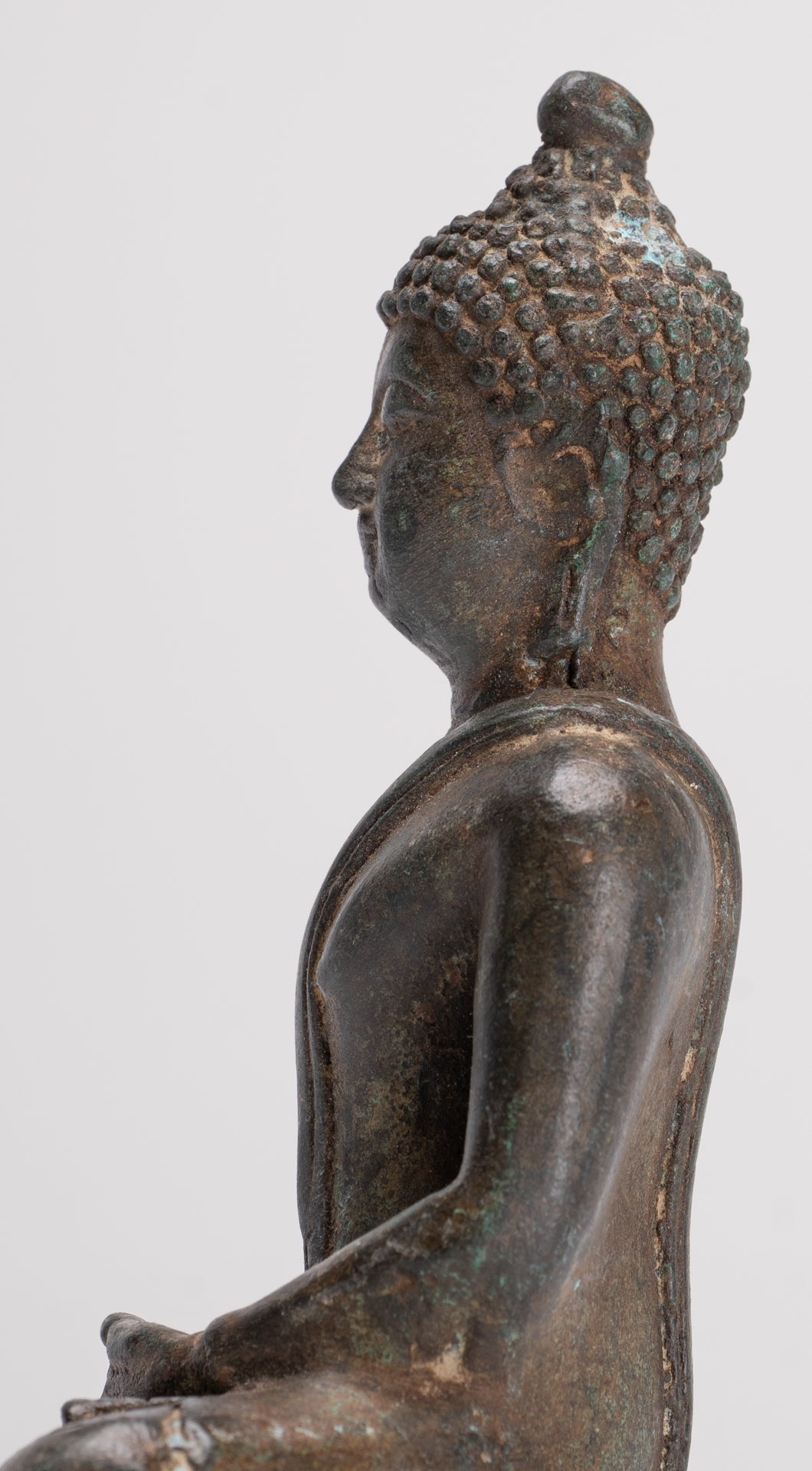 Buddha Sculpture - Antique Thai Style Bronze Seated Chiang Saen Meditation Buddha Statue - 14.5cm/6"