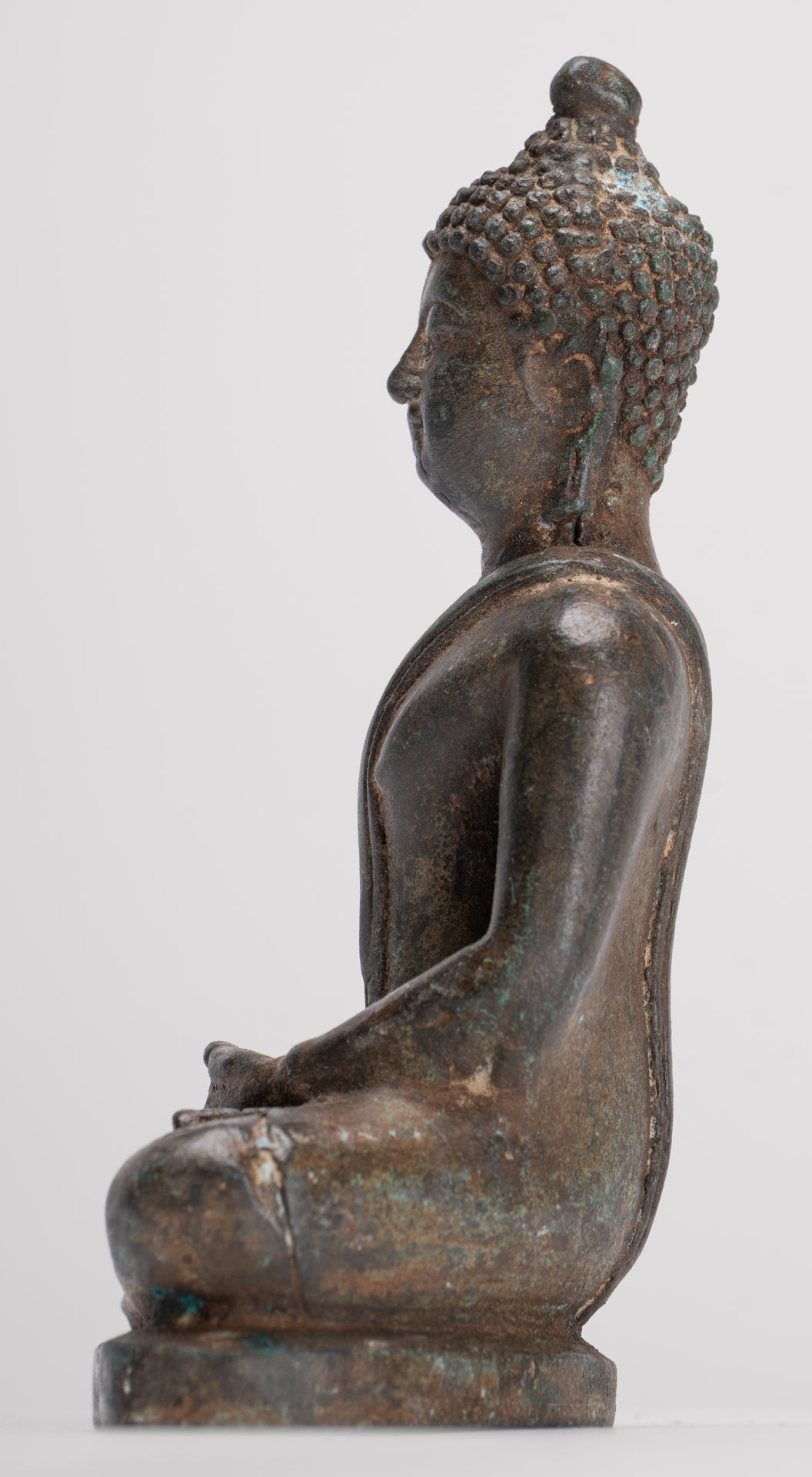 Buddha Sculpture - Antique Thai Style Bronze Seated Chiang Saen Meditation Buddha Statue - 14.5cm/6"