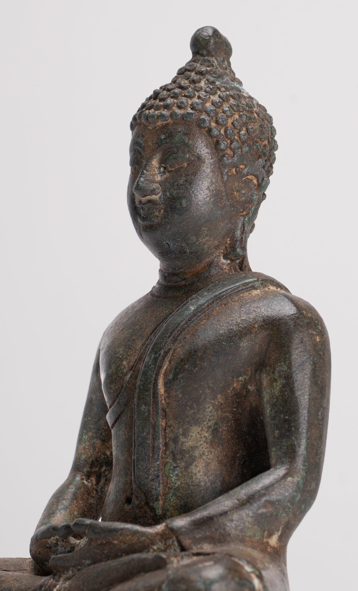Buddha Sculpture - Antique Thai Style Bronze Seated Chiang Saen Meditation Buddha Statue - 14.5cm/6"