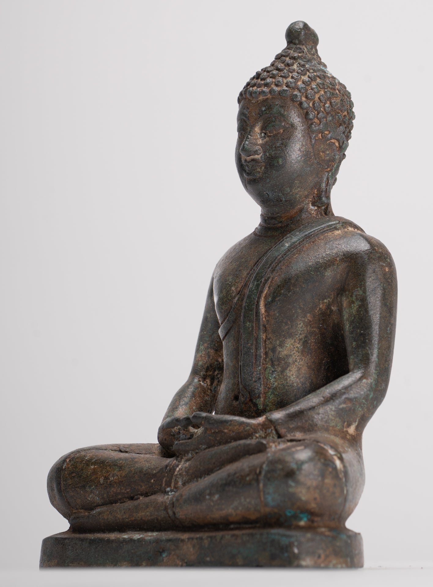 Buddha Sculpture - Antique Thai Style Bronze Seated Chiang Saen Meditation Buddha Statue - 14.5cm/6"