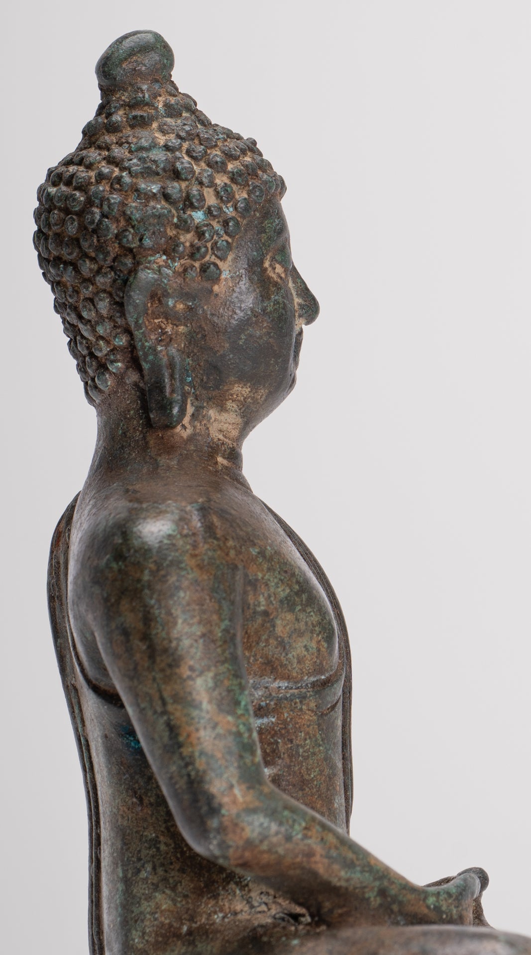 Buddha Sculpture - Antique Thai Style Bronze Seated Chiang Saen Meditation Buddha Statue - 14.5cm/6"