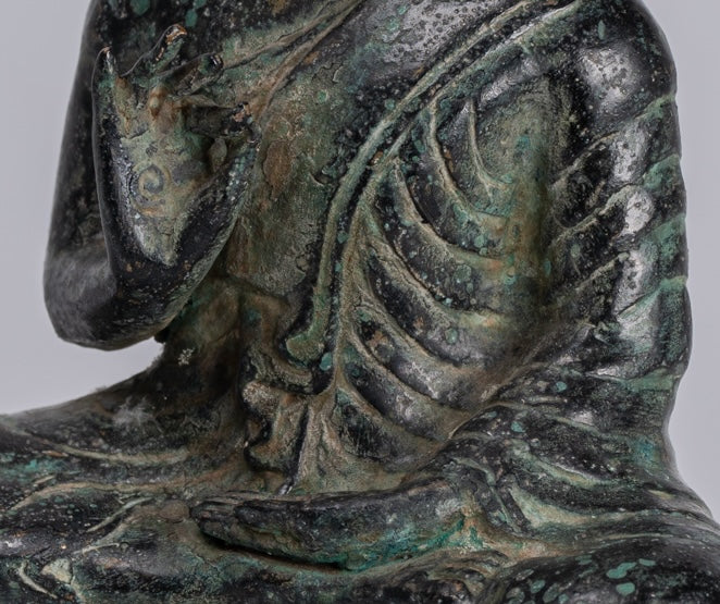 Buddha - Antique Khmer in stile Bronzo Insegnamento in trono Buddha Statua - 19cm/6 "