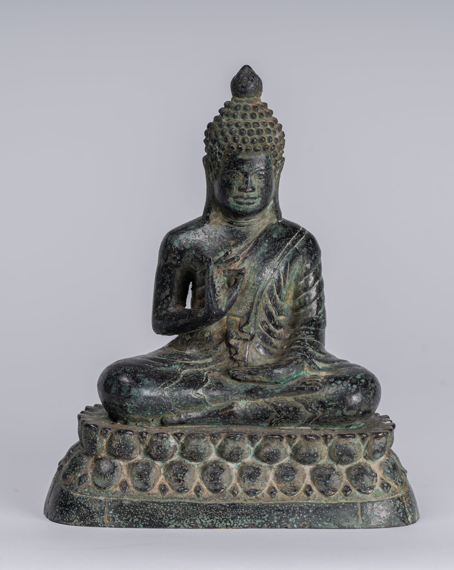 Buddha - Antique Khmer in stile Bronzo Insegnamento in trono Buddha Statua - 19cm/6 "