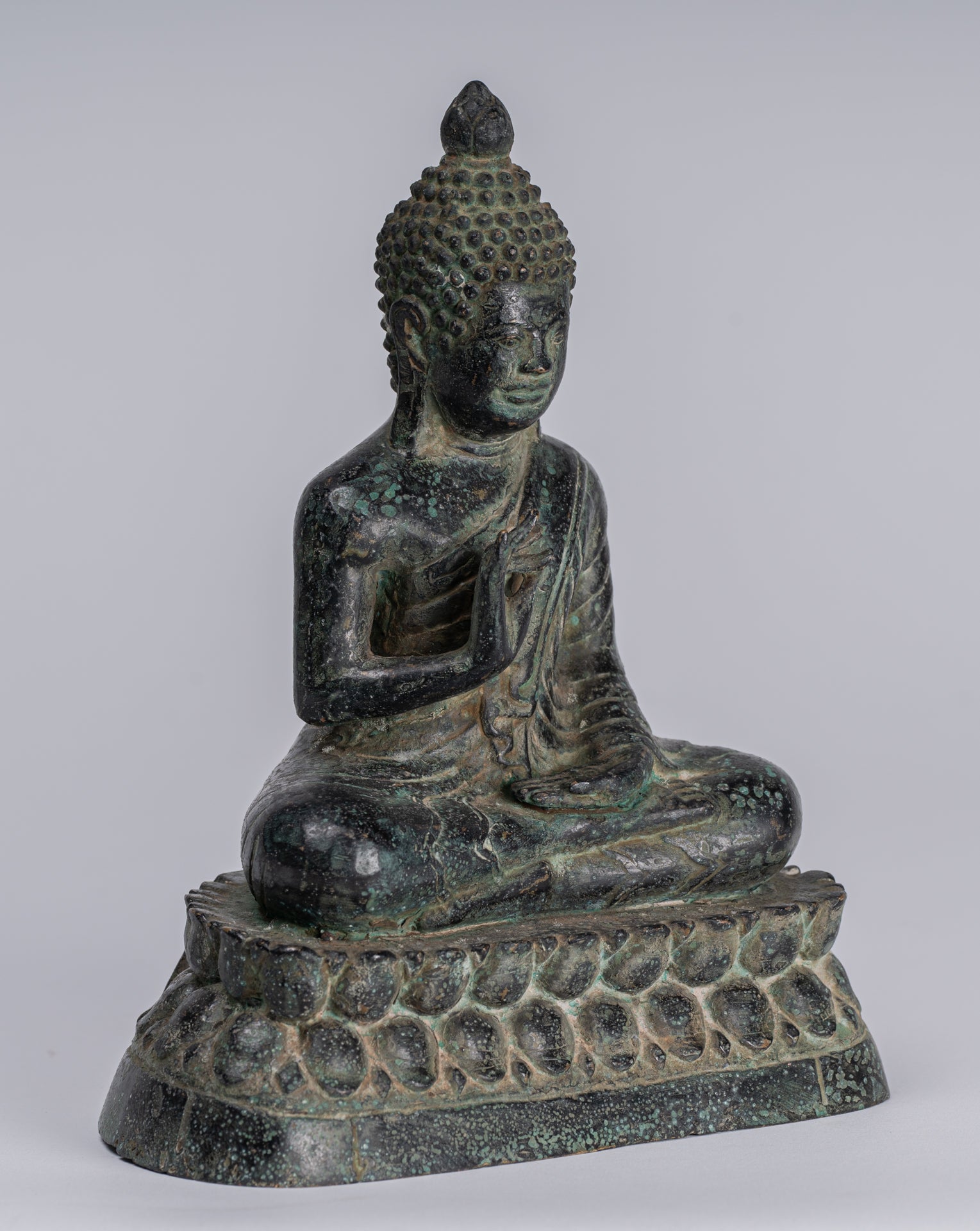 Buddha - Antique Khmer in stile Bronzo Insegnamento in trono Buddha Statua - 19cm/6 "