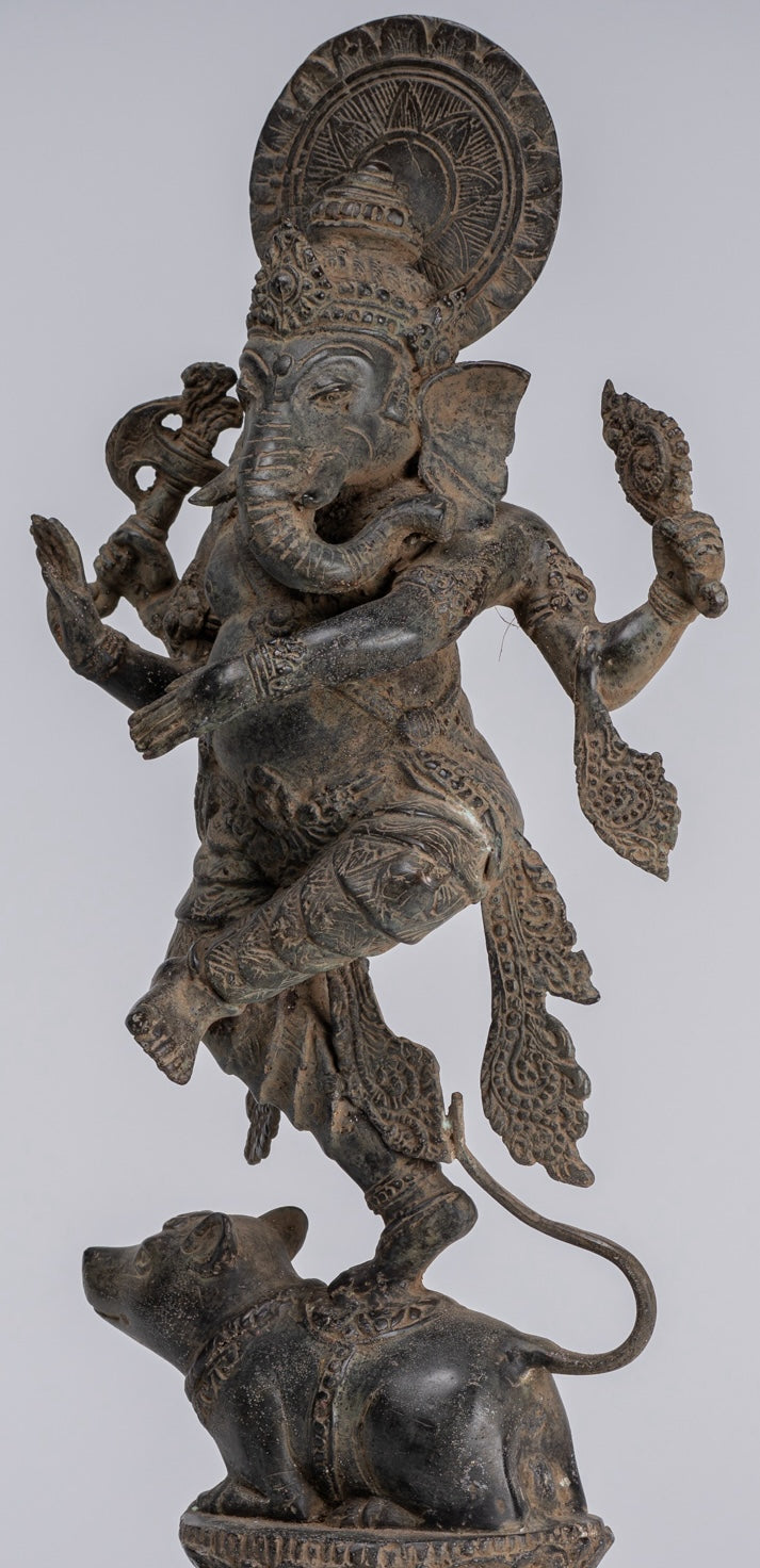 Ganesha Statue - Antique Javanese Style Bronze Dancing Indonesian Ganesha Statue - 47cm/19"