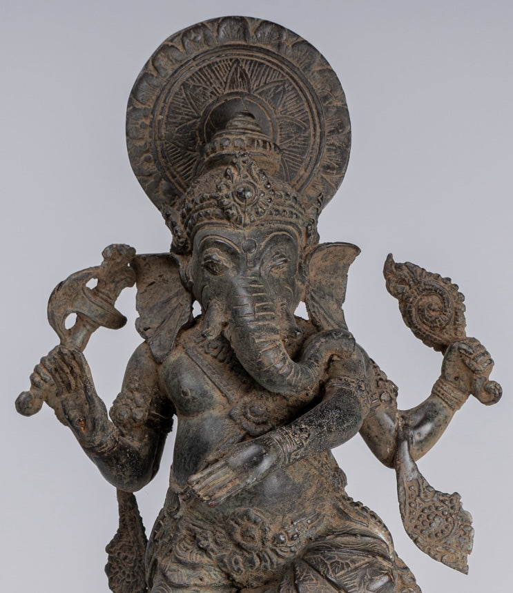Ganesha Statue - Antique Javanese Style Bronze Dancing Indonesian Ganesha Statue - 47cm/19"