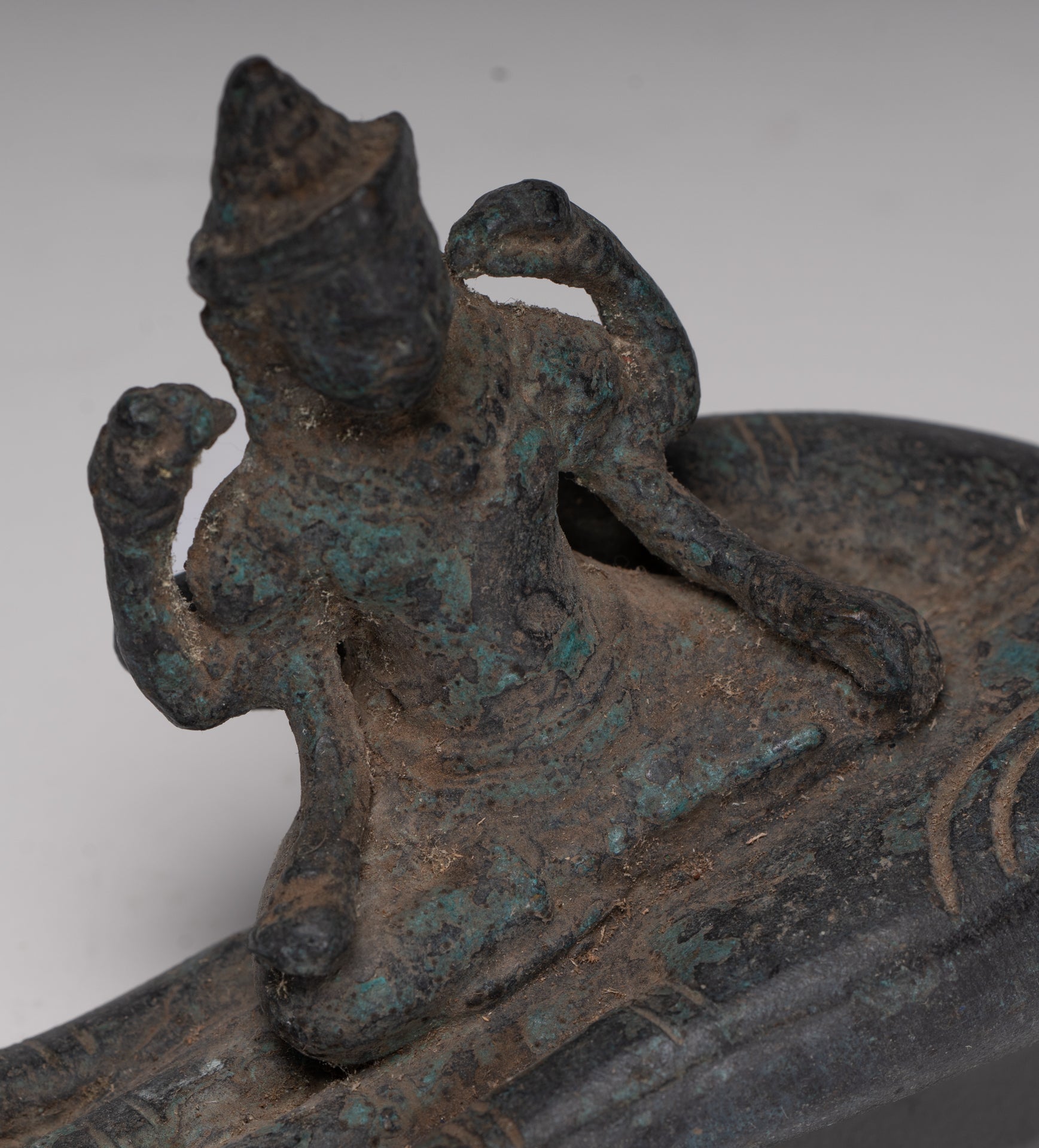 Freestanding Antique Khmer Style Bronze Angkor Wat Hand & Brahma - 15cm/6"