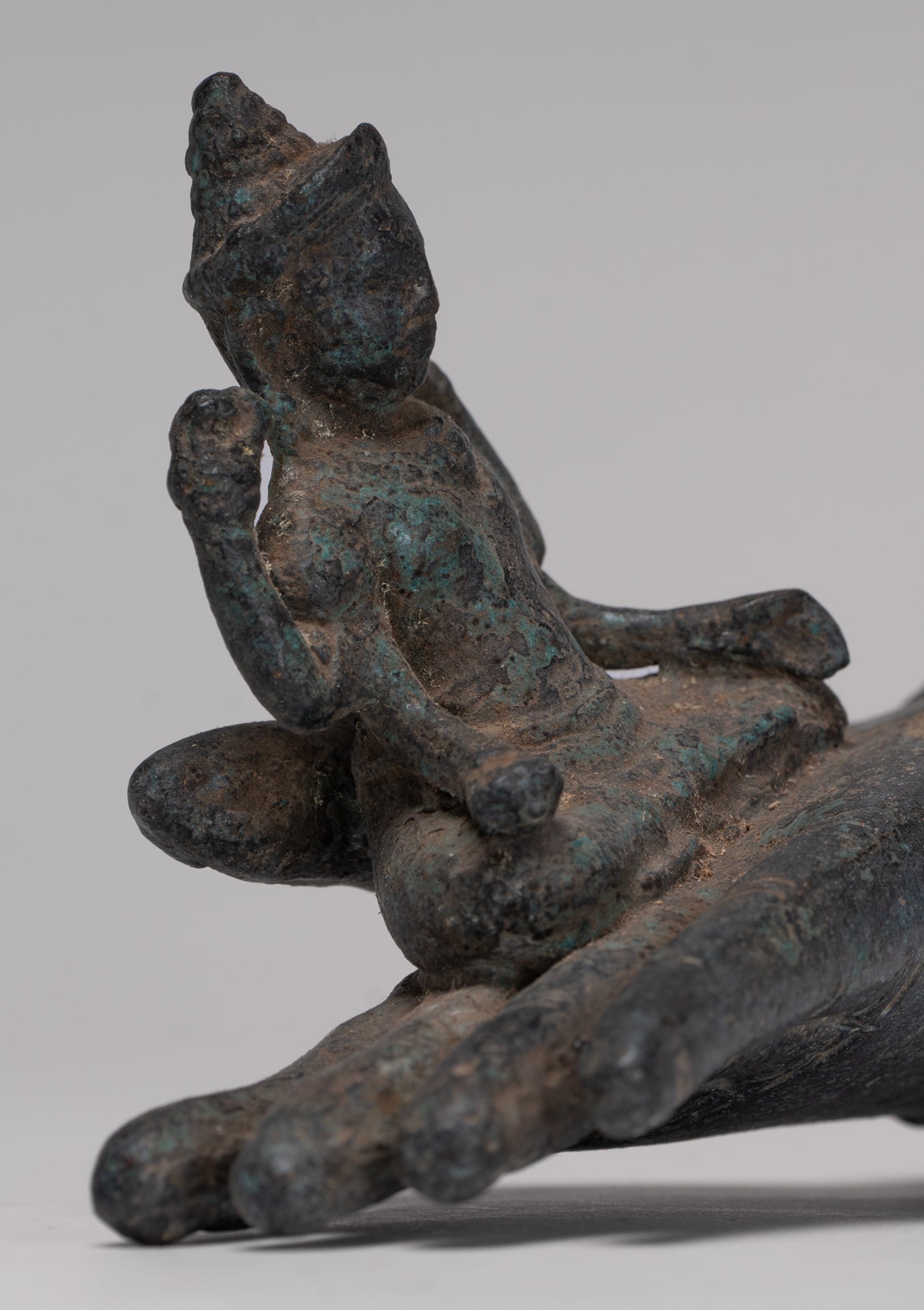 Freestanding Antique Khmer Style Bronze Angkor Wat Hand & Brahma - 15cm/6"