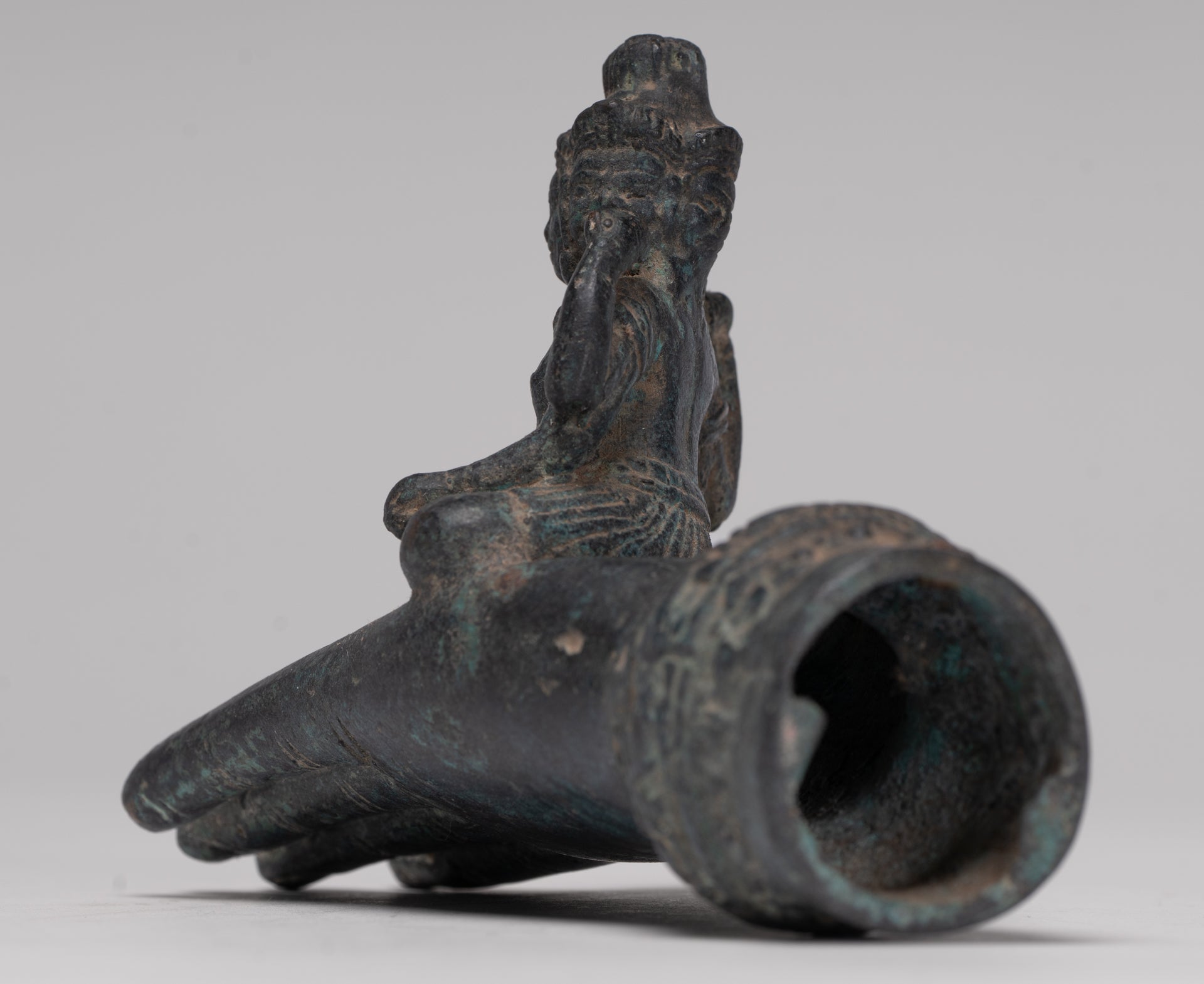 Freestanding Antique Khmer Style Bronze Koh Ker Hand & Brahma - 14cm/6"