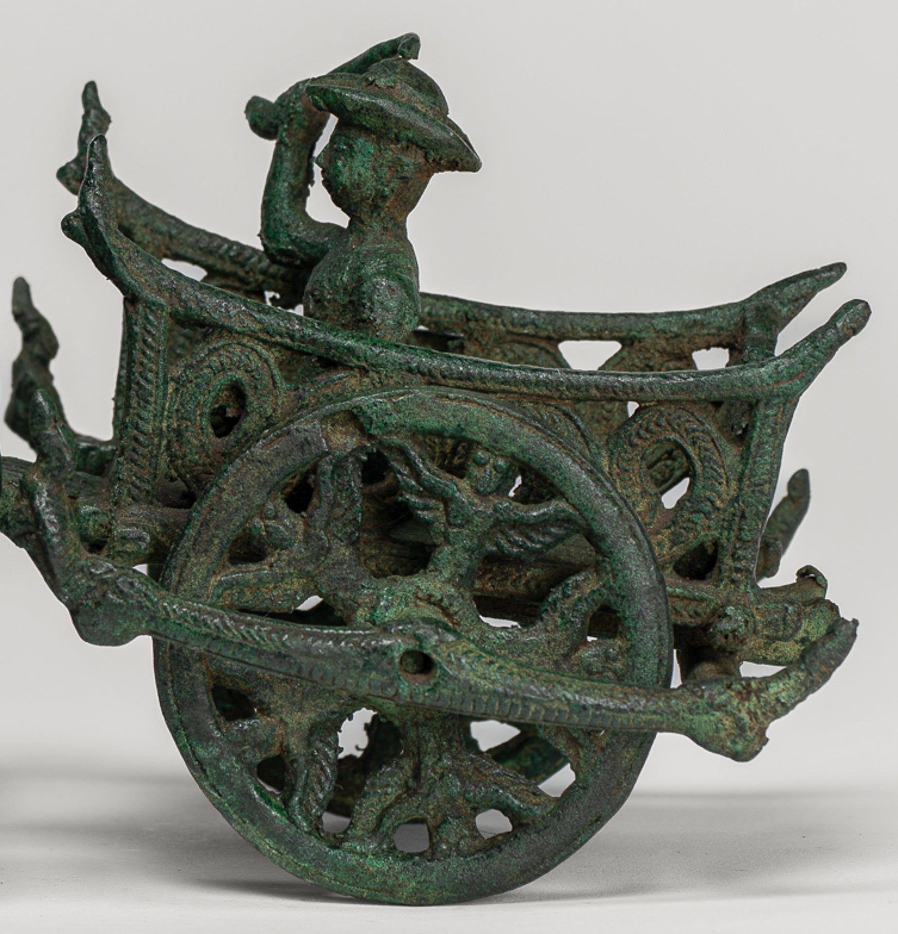 Ox Cart Statue - Antique Khmer Style Bronze Ox Cart Statue - 26cm/10"