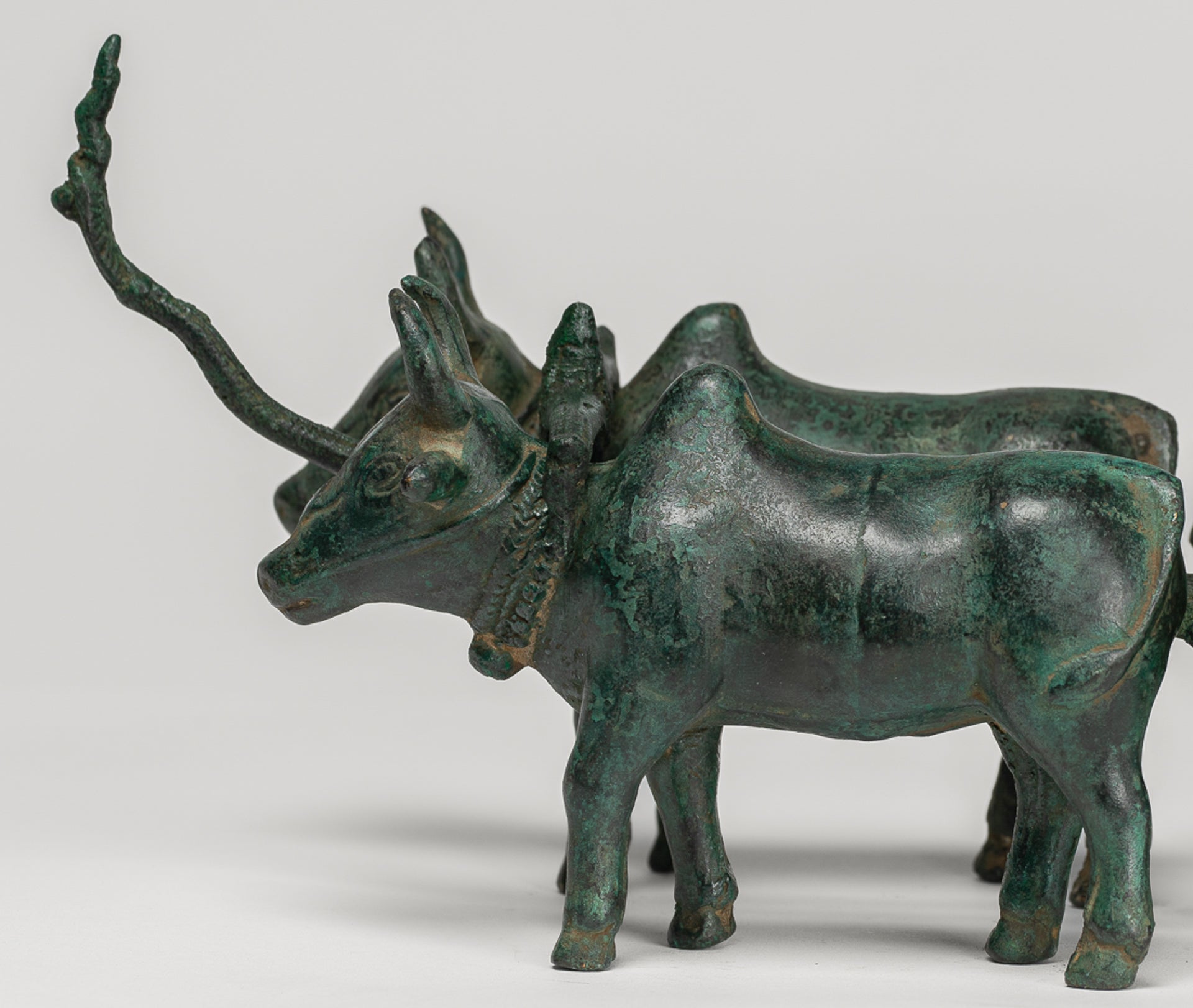 Ox Cart Statue - Antique Khmer Style Bronze Ox Cart Statue - 26cm/10"