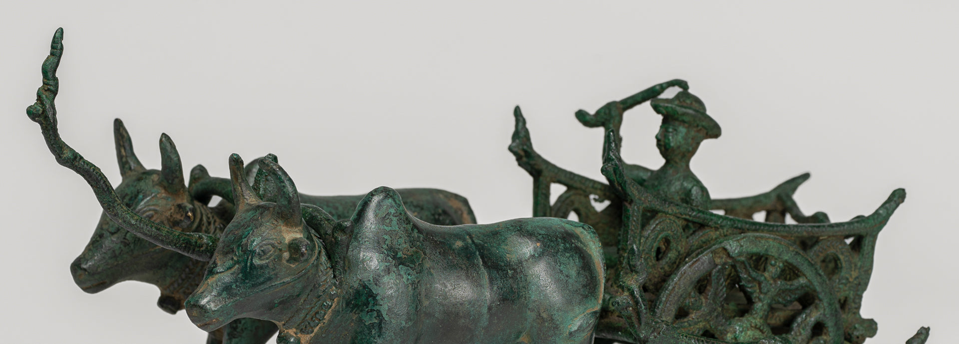 Ox Cart Statue - Antique Khmer Style Bronze Ox Cart Statue - 26cm/10"