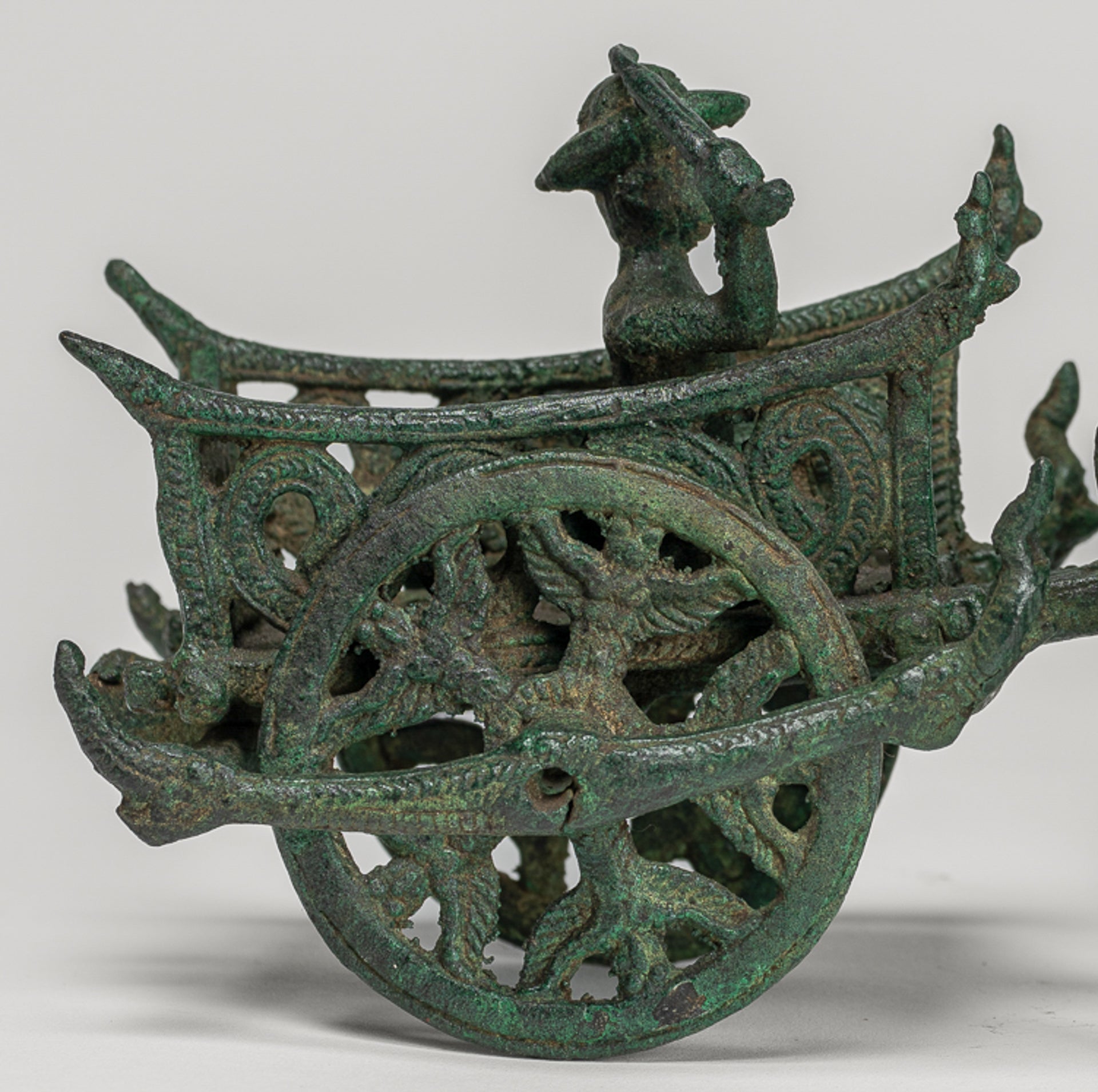 Ox Cart Statue - Antique Khmer Style Bronze Ox Cart Statue - 26cm/10"
