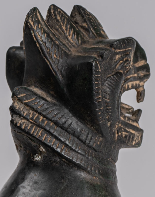 Antique Burmese Style Bronze Standing Chinthe Guardian Temple Lions - 24cm/10" (Pair)