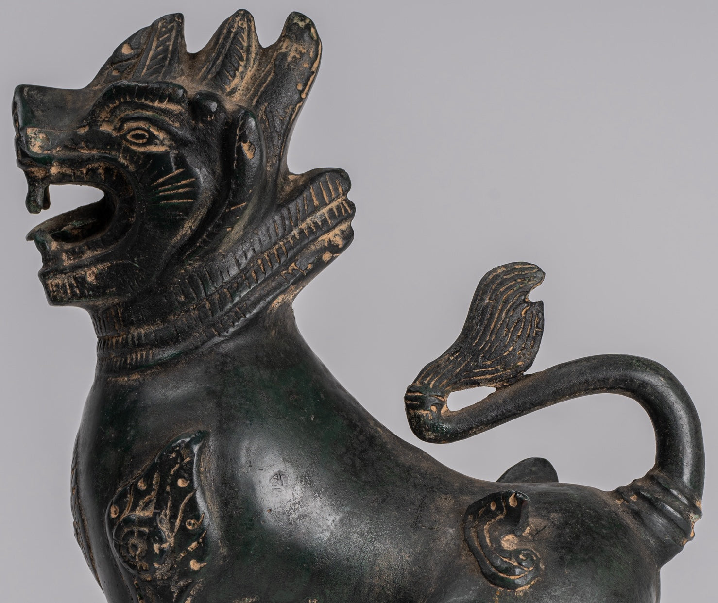 Antique Burmese Style Bronze Standing Chinthe Guardian Temple Lions - 24cm/10" (Pair)