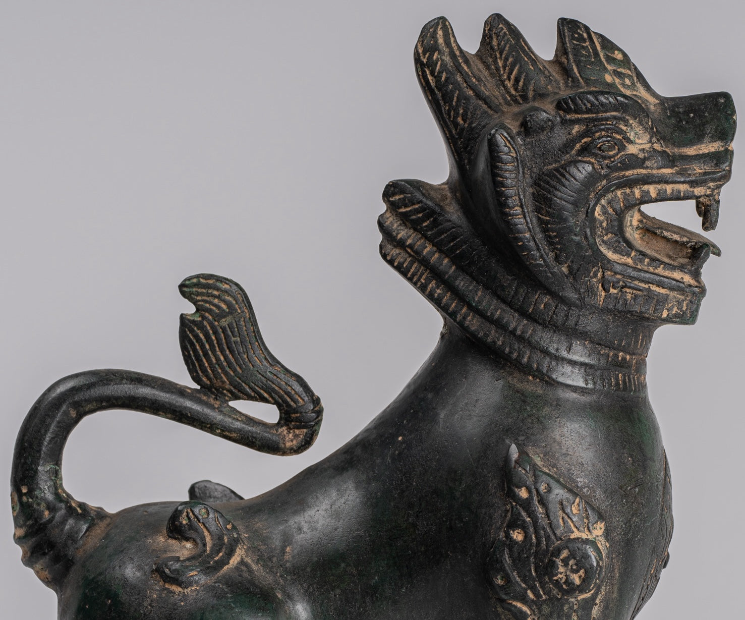 Antique Burmese Style Bronze Standing Chinthe Guardian Temple Lions - 24cm/10" (Pair)