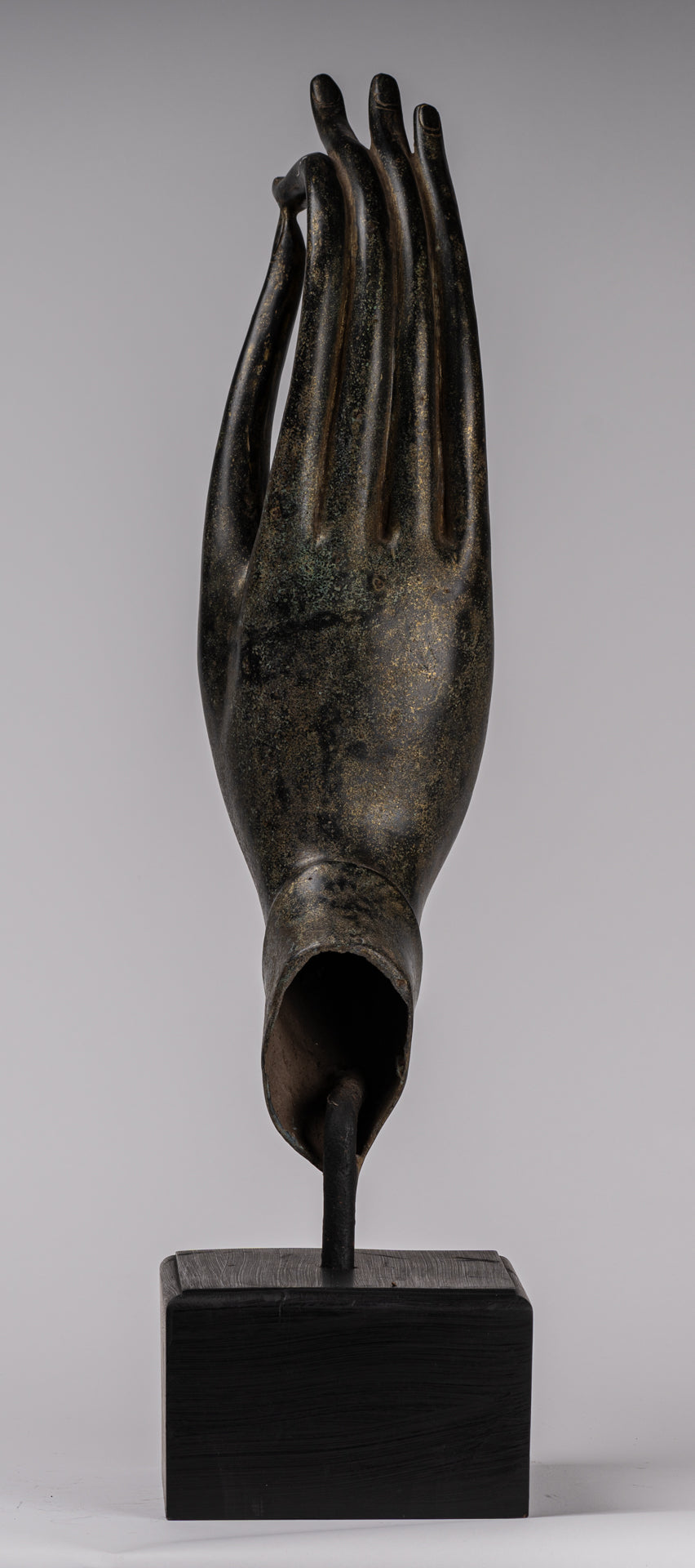 Mounted Antique Khmer Style Southeast Asia Bronze Teaching Hand - 62cm/25"