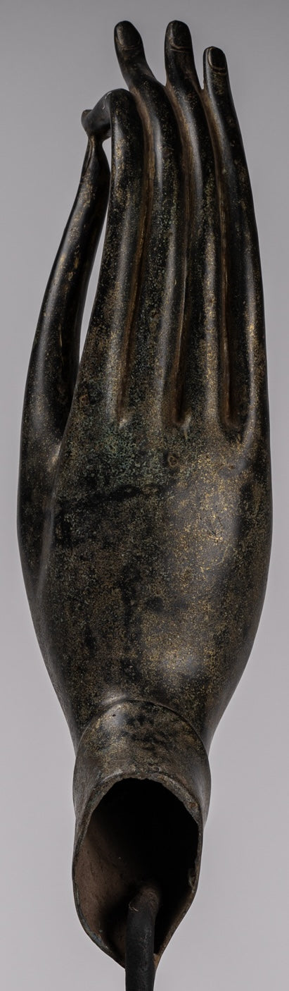 Mounted Antique Khmer Style Southeast Asia Bronze Teaching Hand - 62cm/25"