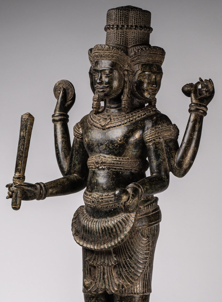 Brahma Statue - Antique Khmer Style Koh Ker Ker Bronze Brahma - Création de Dieu hindou - 94cm / 38 "