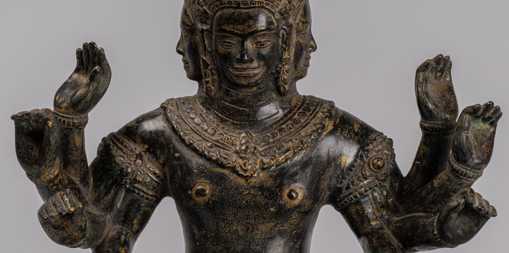 Antique Khmer Style Seated Bronze Bodhisattva Avalokiteshvara Statue - 36cm/14"