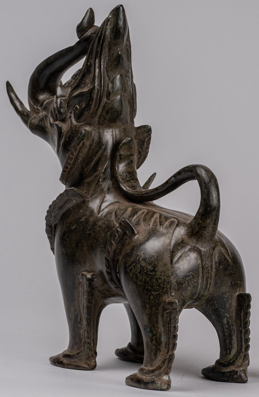 Antiguo estilo birmano de bronce de pie Chinthe Guardian Temple Lions (par) - 29 cm/12 "