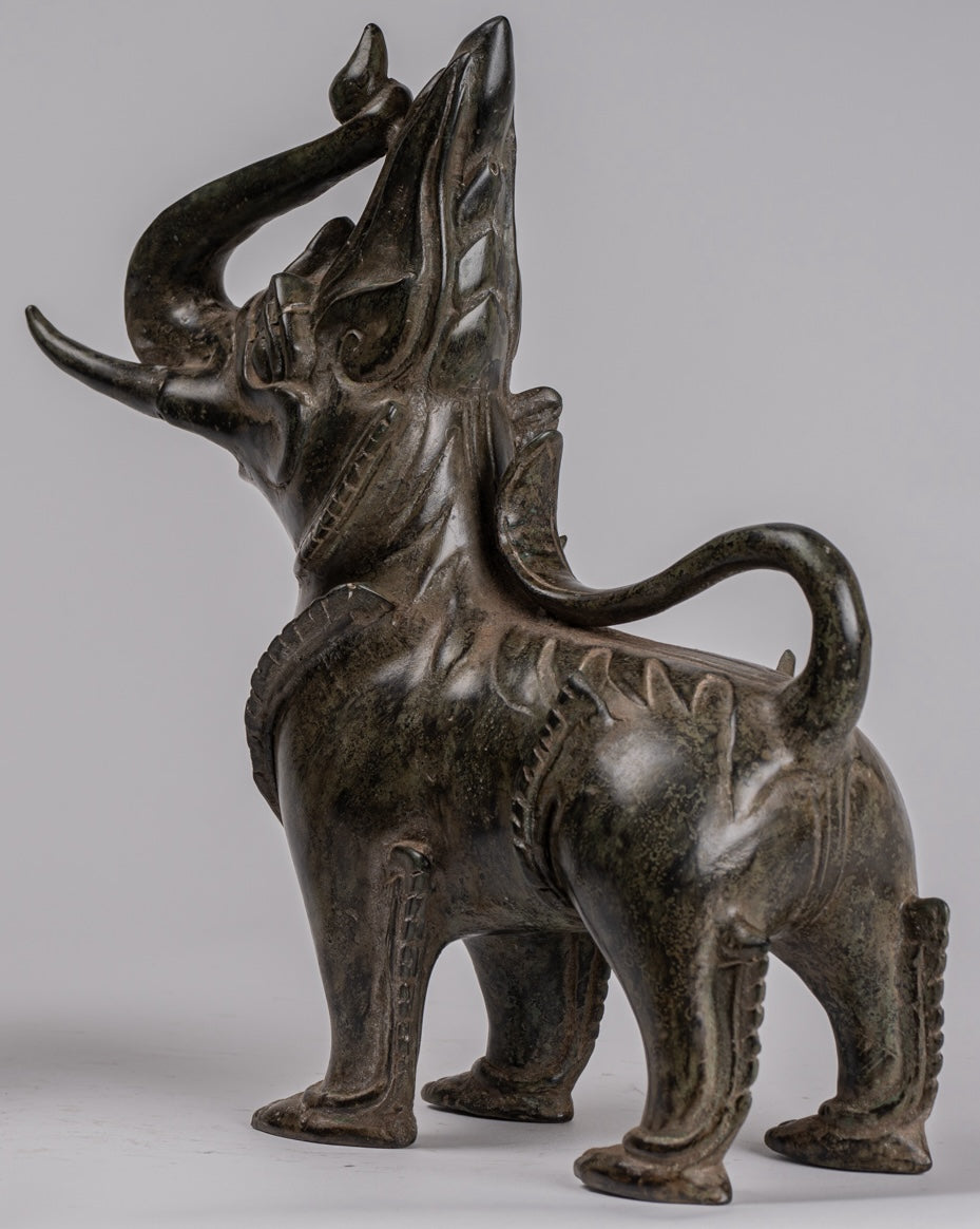 Antiguo estilo birmano de bronce de pie Chinthe Guardian Temple Lions (par) - 29 cm/12 "