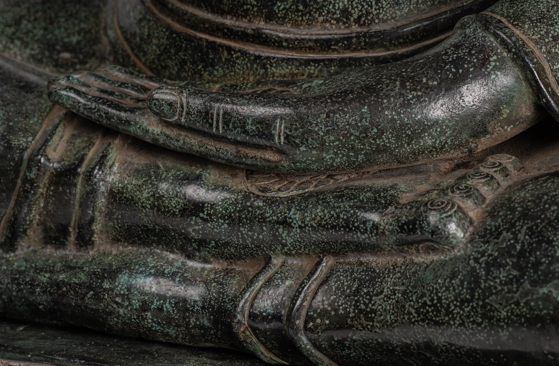 Buddha - Antique Khmer Style Bronze Enthroned Teaching Buddha Statue - 95cm/38"