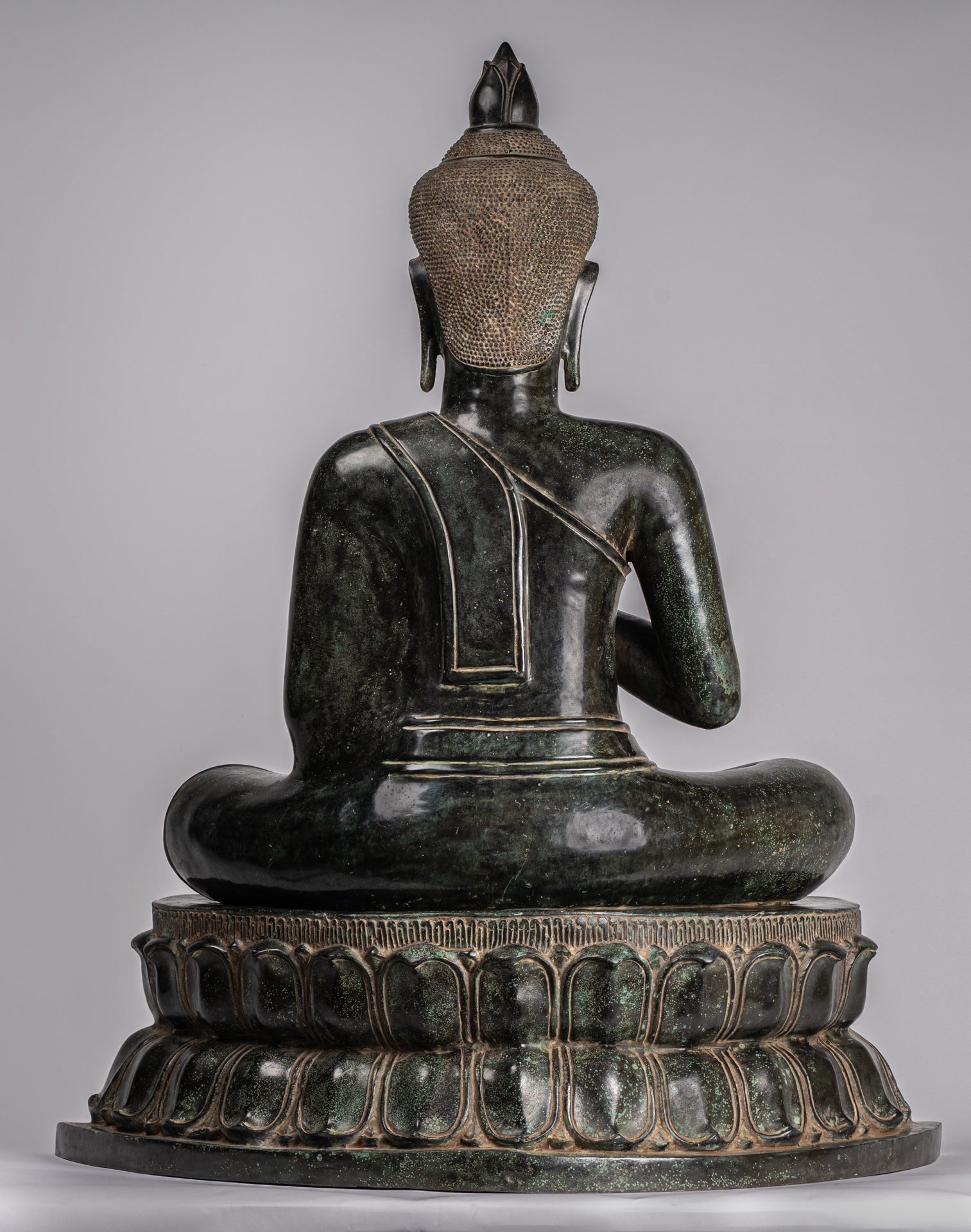 Buddha - Antique Khmer Style Bronze Enthroned Teaching Buddha Statue - 95cm/38"