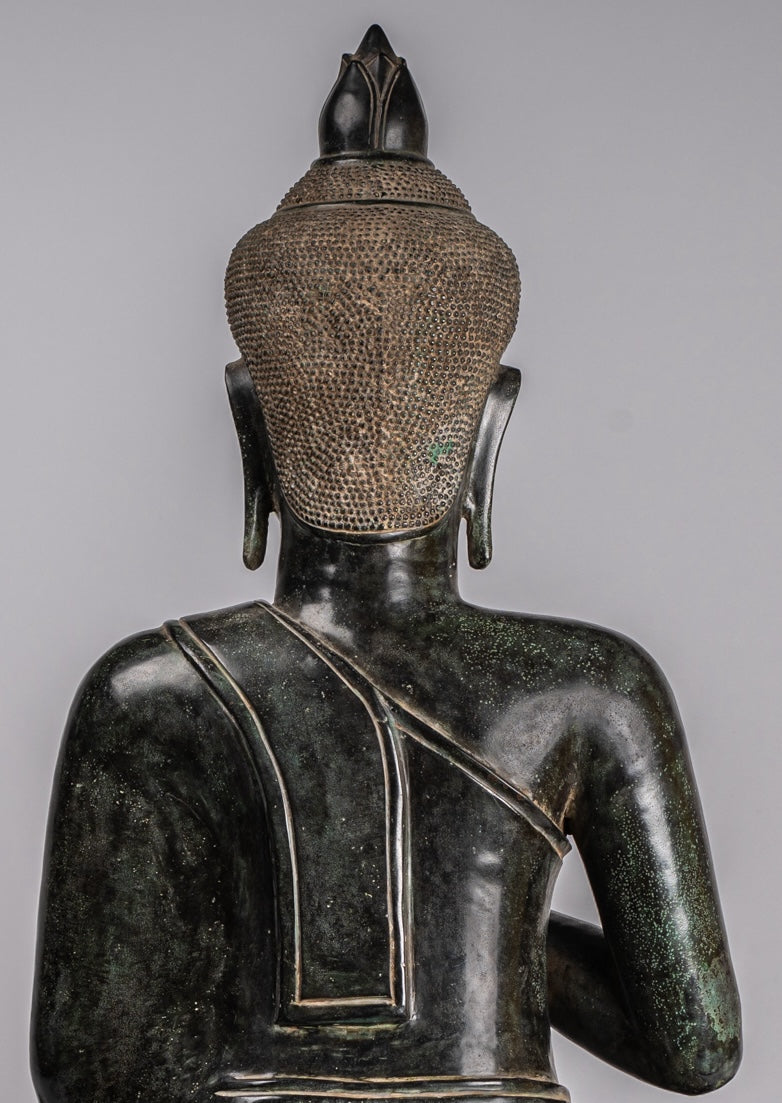 Buddha - Antique Khmer Style Bronze Enthroned Teaching Buddha Statue - 95cm/38"