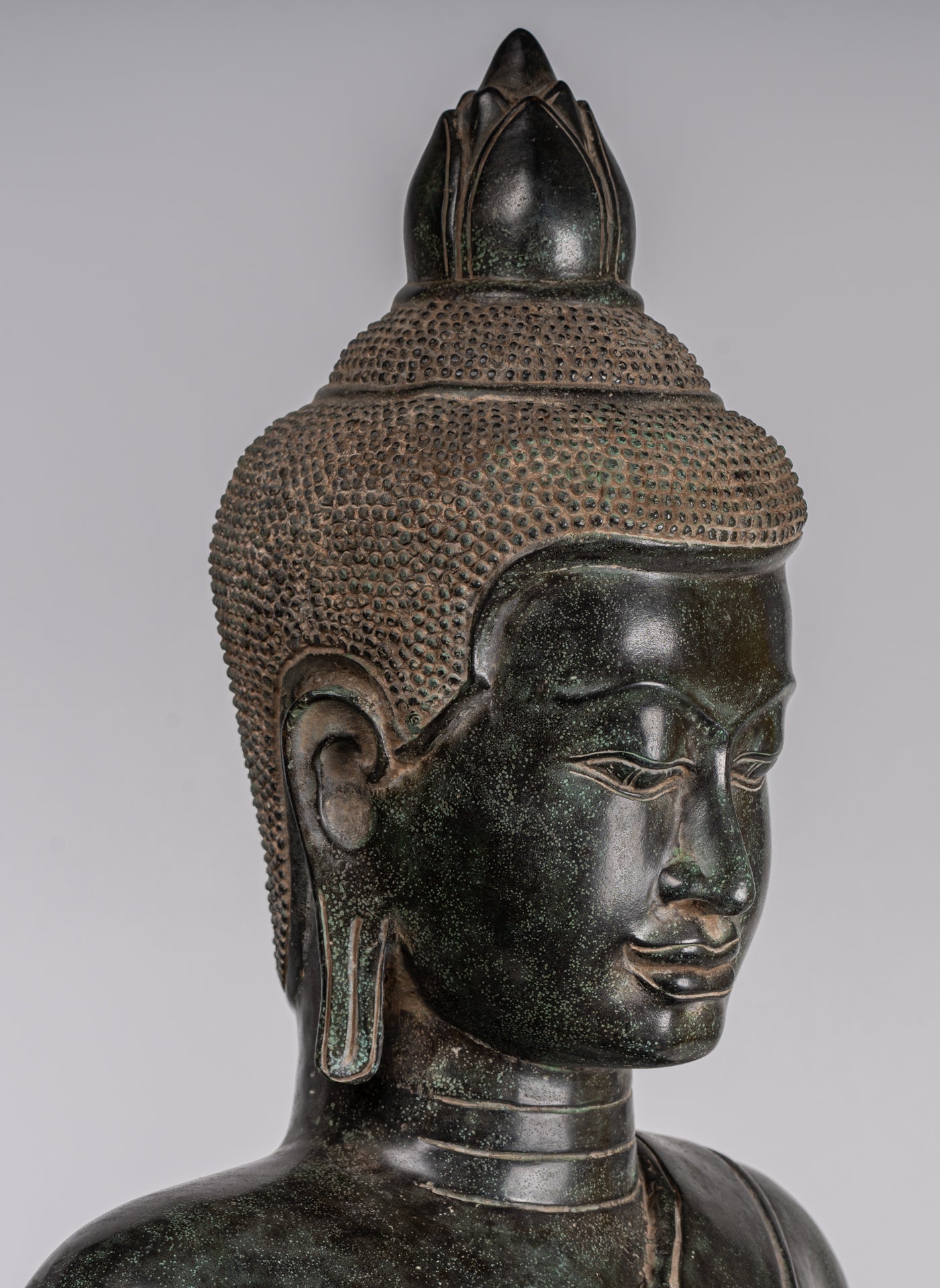 Buddha - Antique Khmer Style Bronze Enthroned Teaching Buddha Statue - 95cm/38"