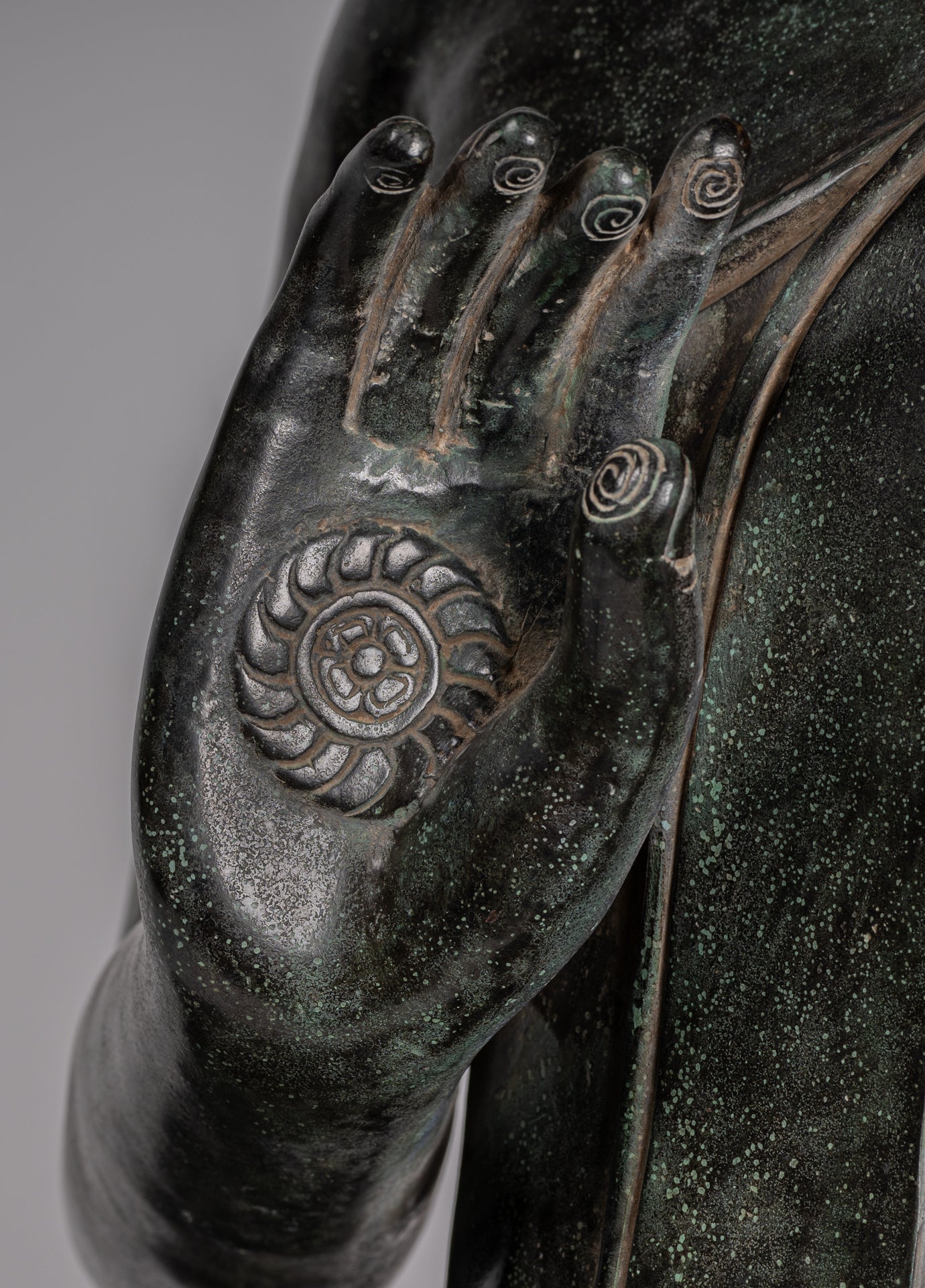 Buddha - Antique Khmer Style Bronze Enthroned Teaching Buddha Statue - 95cm/38"