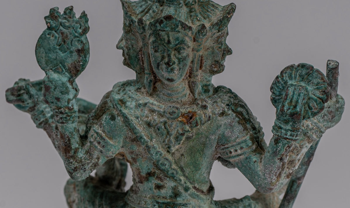 Brahma Statue - Bronzo Brahma in stile Khmer antico - Creazione di Dio indù - 14 cm/6 "