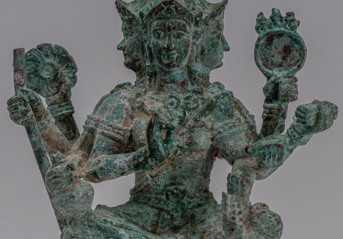 Brahma Statue - Bronzo Brahma in stile Khmer antico - Creazione di Dio indù - 14 cm/6 "