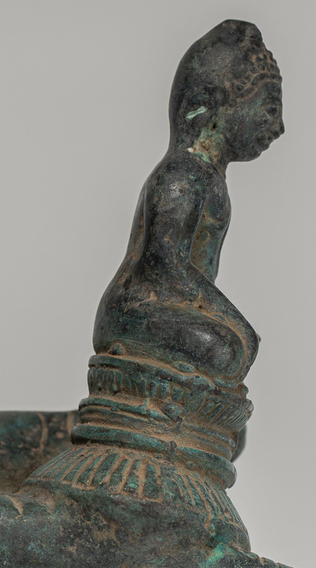 Freestanding Antique Khmer Style Bronze Hand & Buddha - 12cm/5"