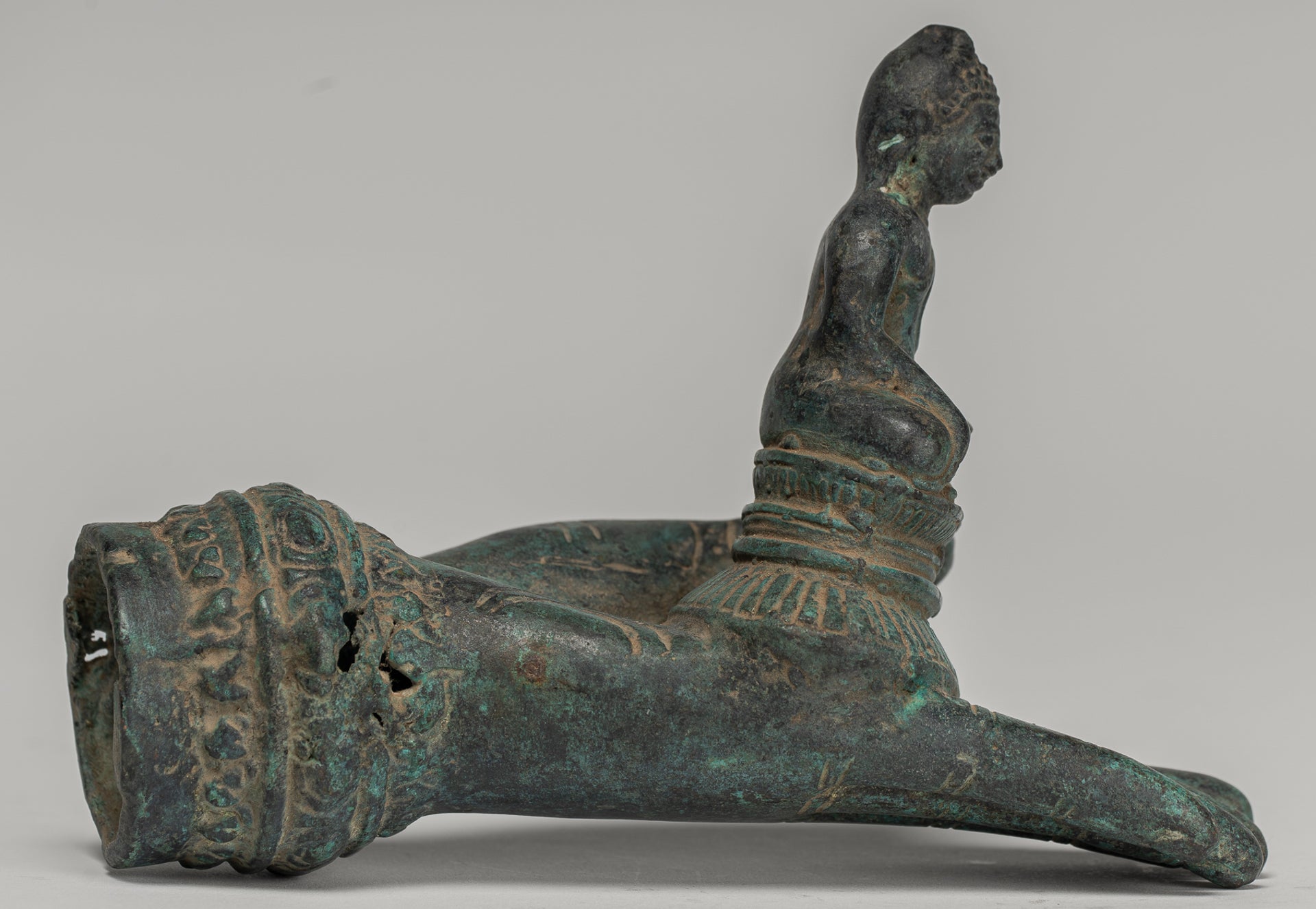 Freestanding Antique Khmer Style Bronze Hand & Buddha - 12cm/5"