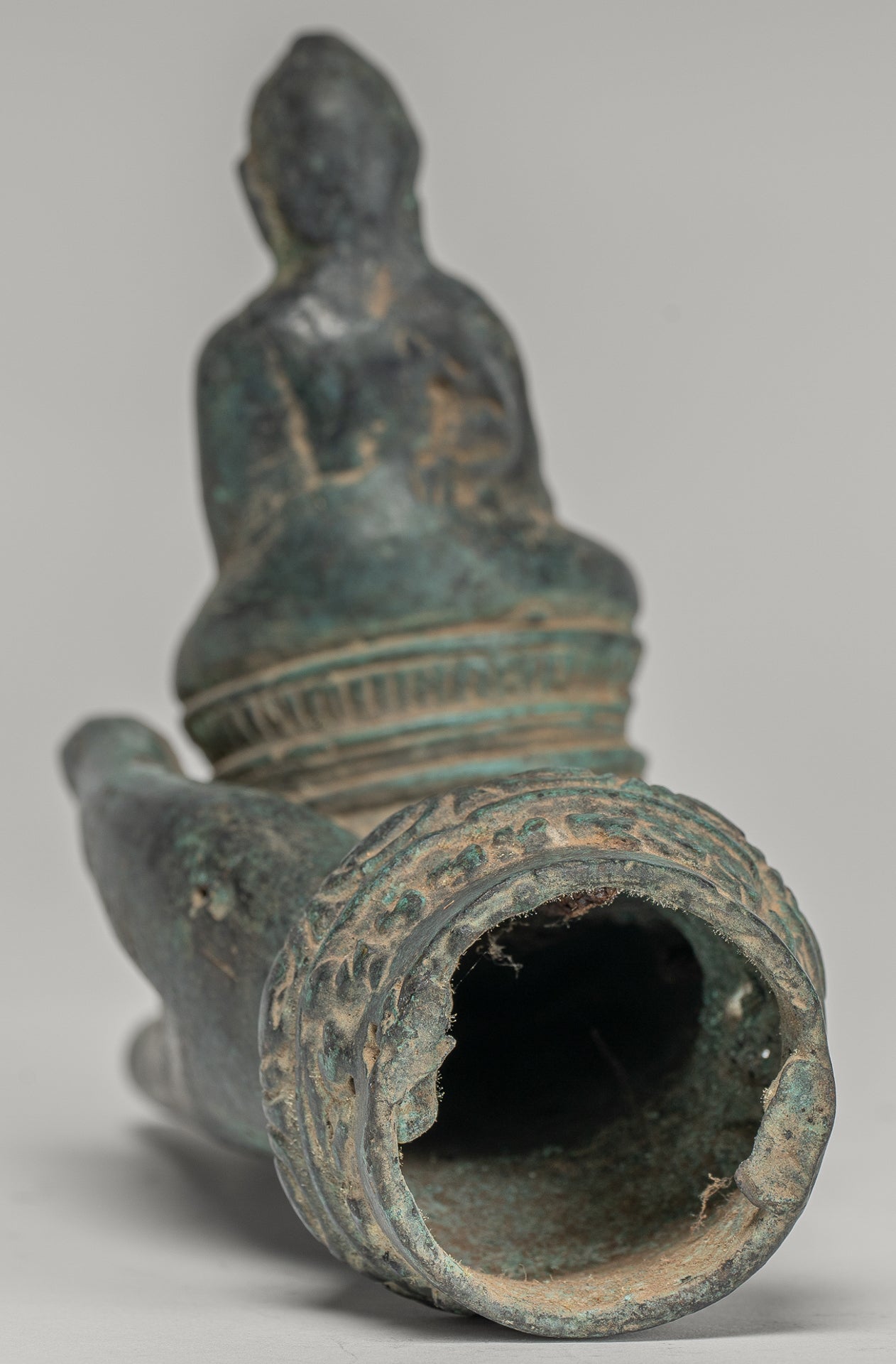 Freestanding Antique Khmer Style Bronze Hand & Buddha - 12cm/5"