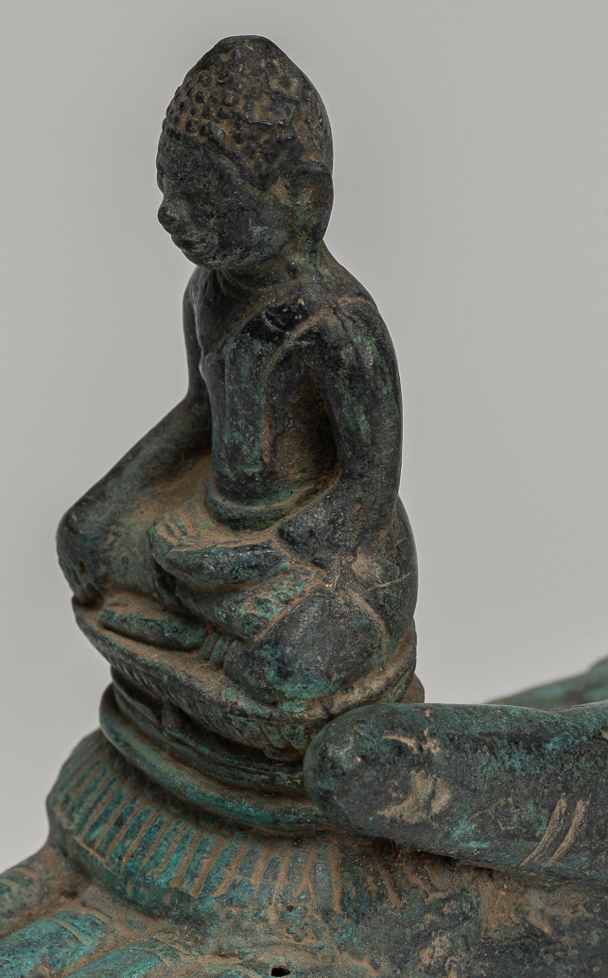 Freestanding Antique Khmer Style Bronze Hand & Buddha - 12cm/5"