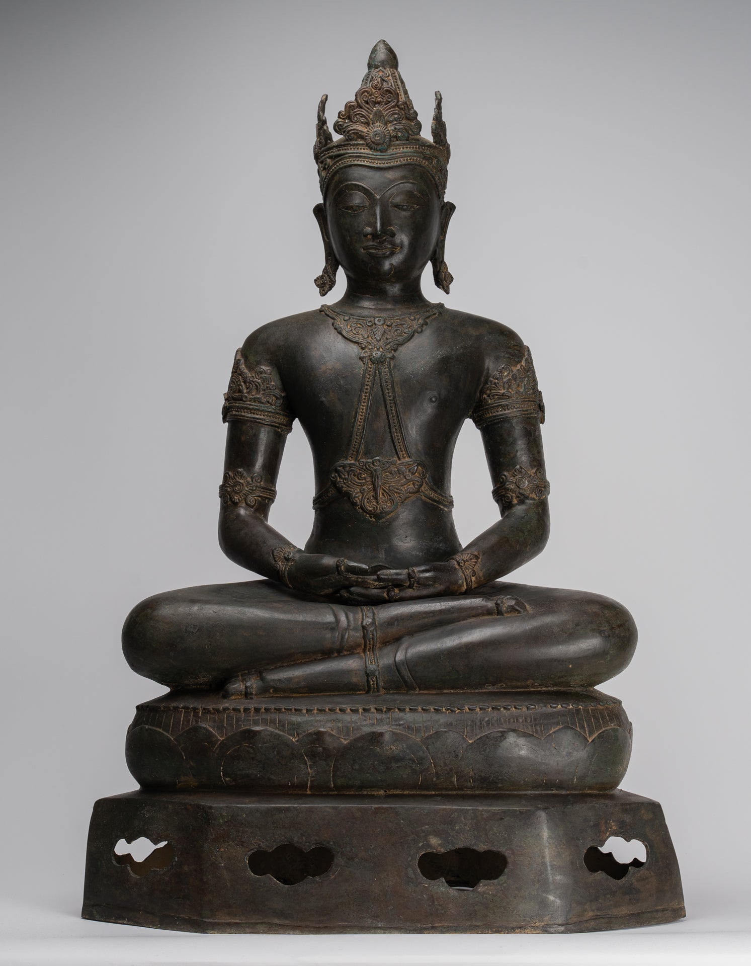 Statua Buddha - Antique Chiang Saen Style Meditazione reale statua di Buddha - 86 cm/34 "