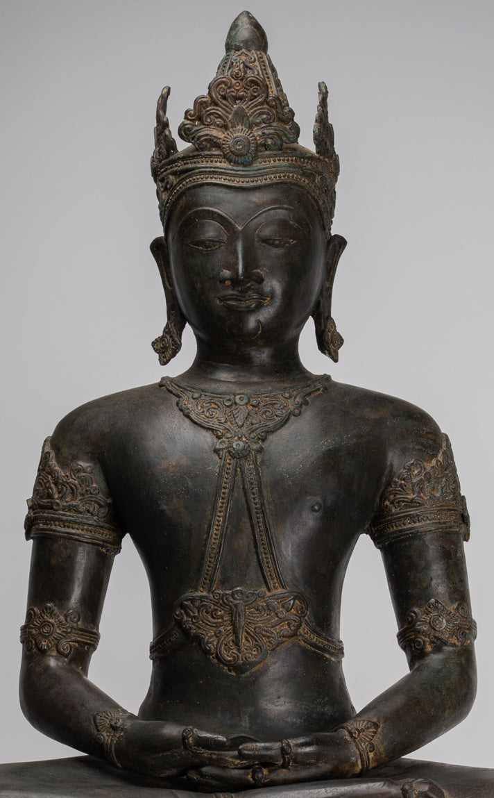 Statua Buddha - Antique Chiang Saen Style Meditazione reale statua di Buddha - 86 cm/34 "