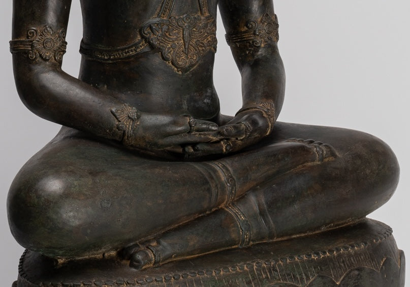 Statua Buddha - Antique Chiang Saen Style Meditazione reale statua di Buddha - 86 cm/34 "