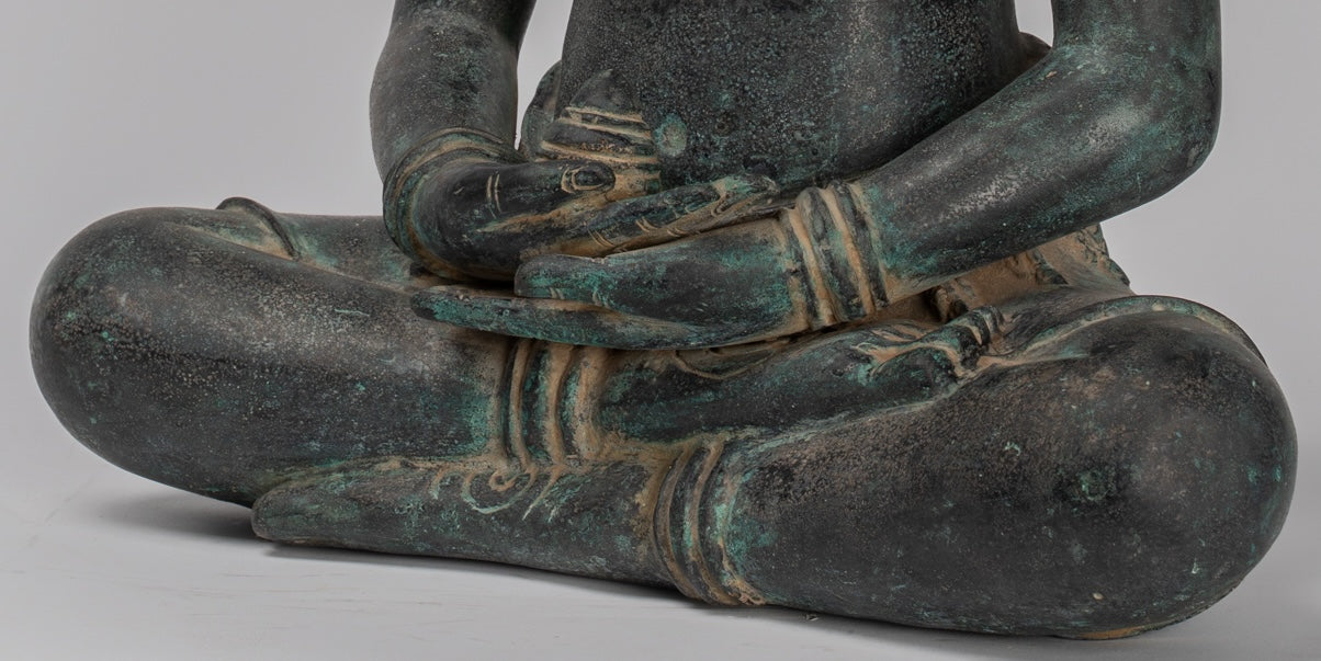 Buddha Statue - Antique Khmer Style Bronze Seated Amitabha Meditation Buddha Statue - 55cm/22"