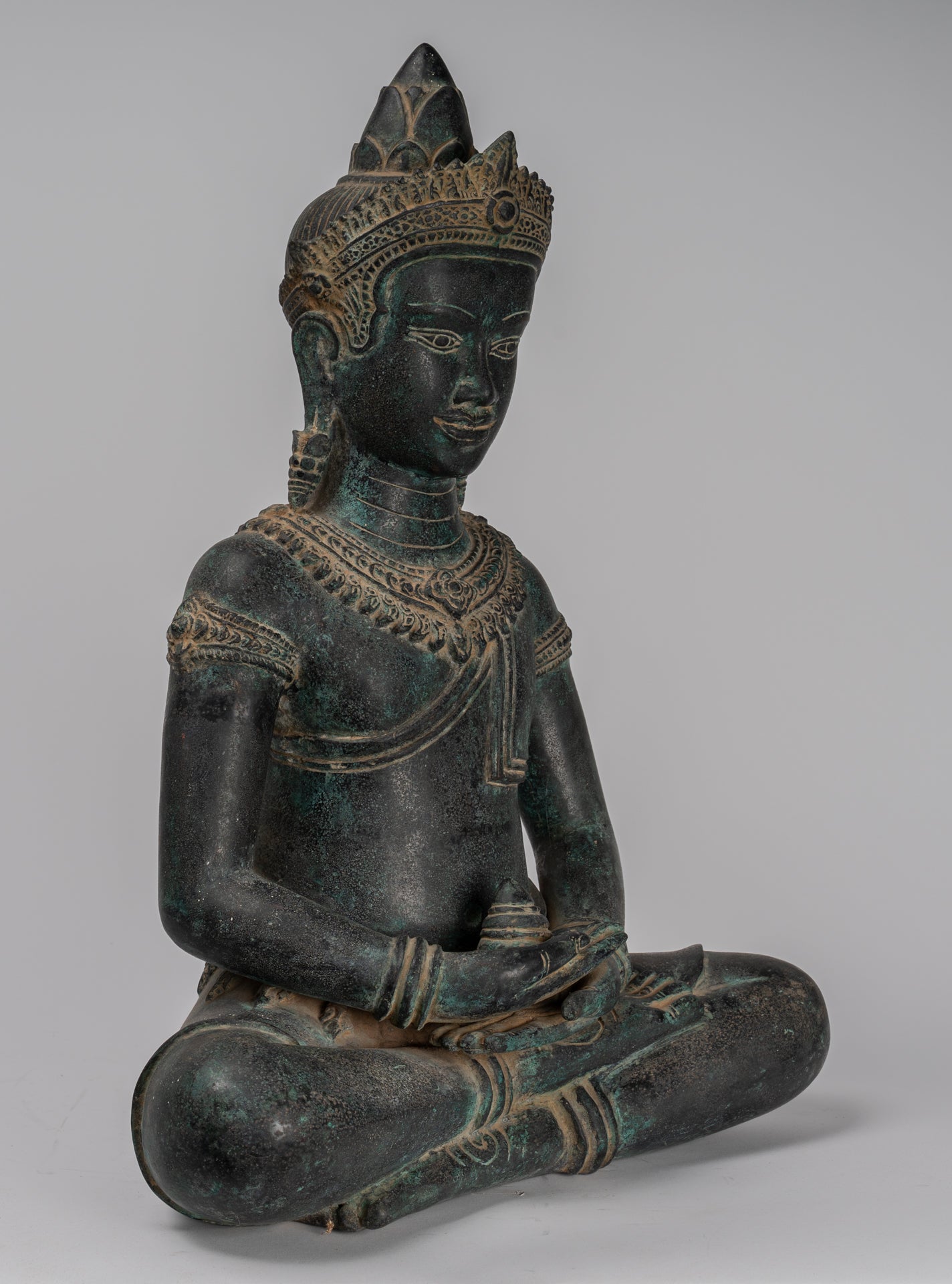 Buddha Statue - Antique Khmer Style Bronze Seated Amitabha Meditation Buddha Statue - 55cm/22"