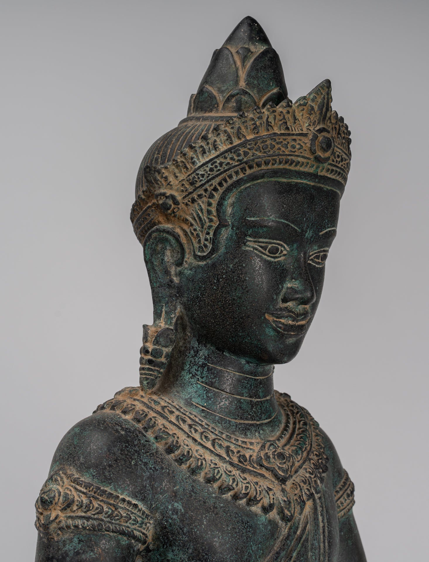 Buddha Statue - Antique Khmer Style Bronze Seated Amitabha Meditation Buddha Statue - 55cm/22"