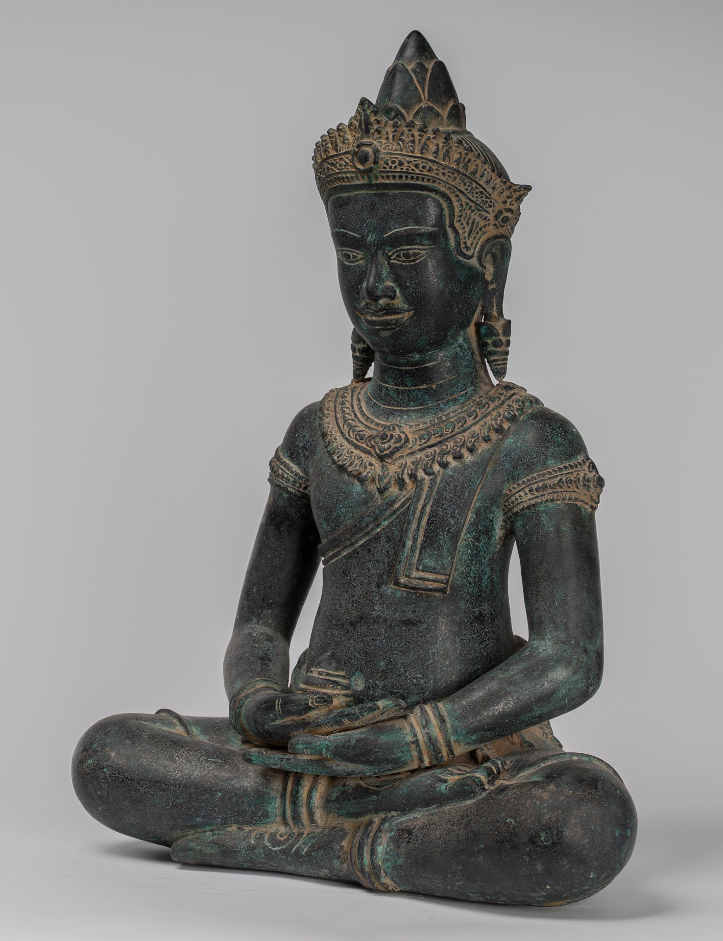 Buddha Statue - Antique Khmer Style Bronze Seated Amitabha Meditation Buddha Statue - 55cm/22"