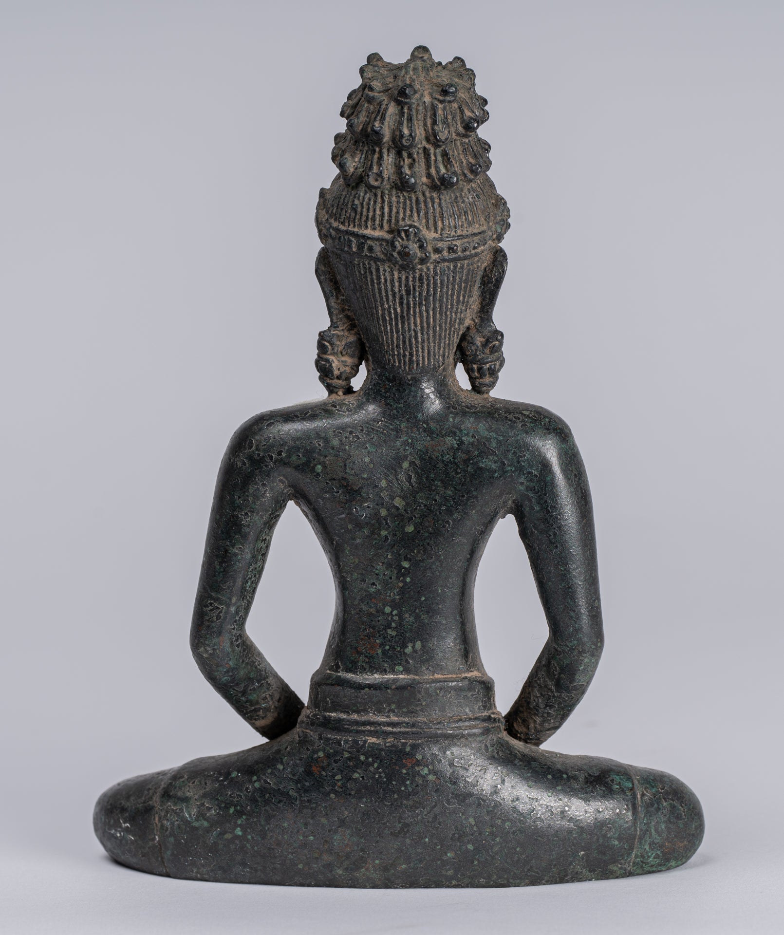 Rishi Statue - Antique Khmer Style Seated Bronze Rishi or Wise Man - 17cm/7"