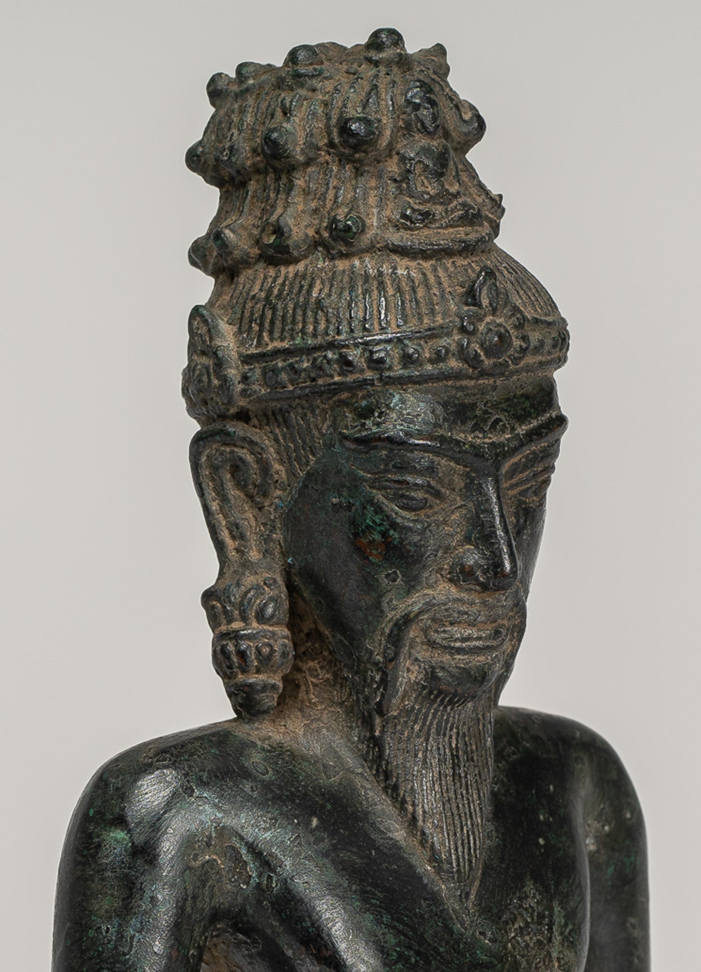 Rishi Statue - Antique Khmer Style Seated Bronze Rishi or Wise Man - 17cm/7"